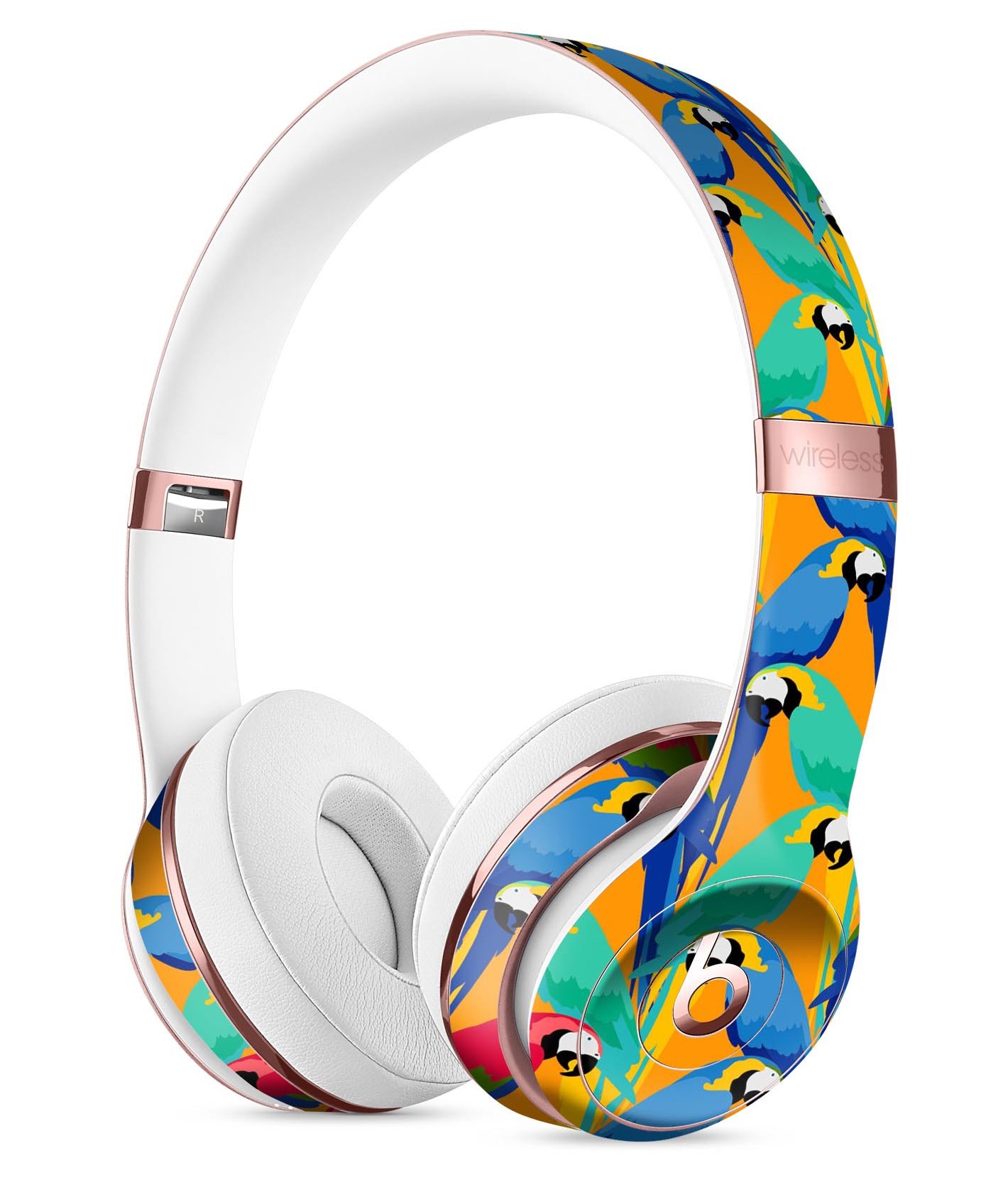 Tropical Twist Parrots skin kit for Beats by Dre Solo 3 Wireless Headphones, showcasing vibrant colors and unique design.