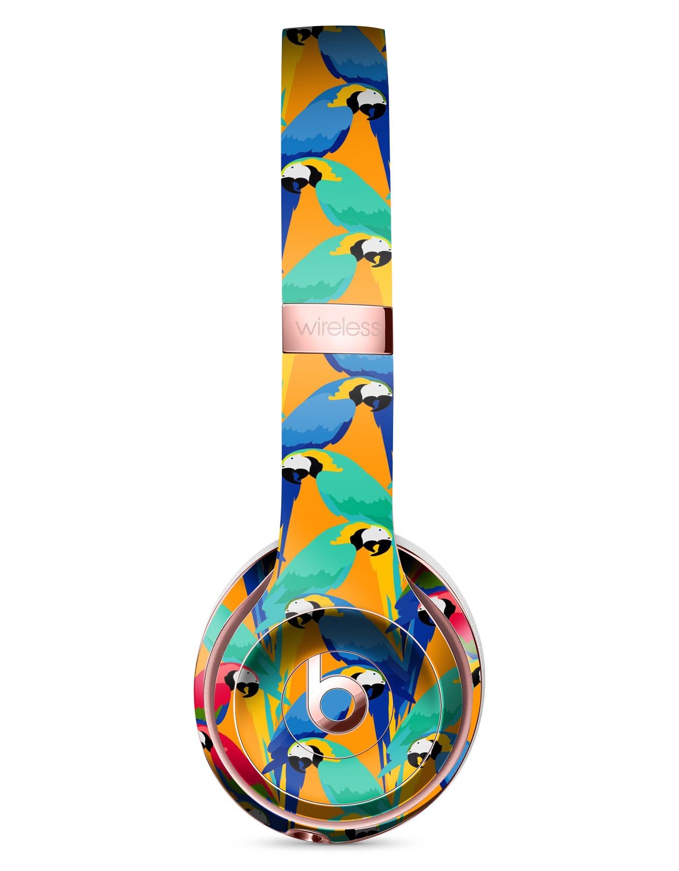 Tropical Twist Parrots skin kit for Beats by Dre Solo 3 Wireless Headphones, showcasing vibrant colors and unique design.