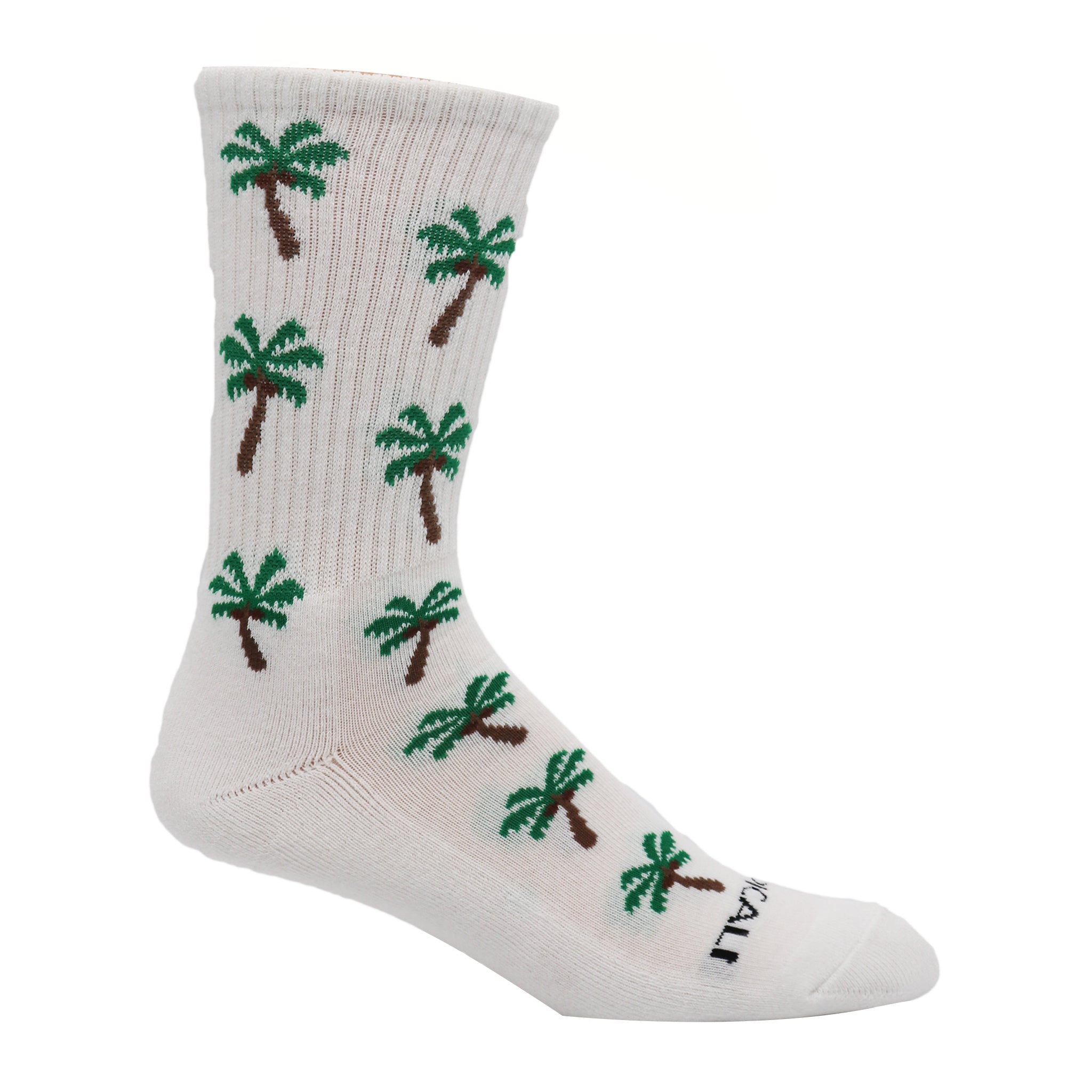 Tropicali Palm Tree Crew Socks featuring vibrant palm tree designs on a black background, perfect for skaters and casual wear.