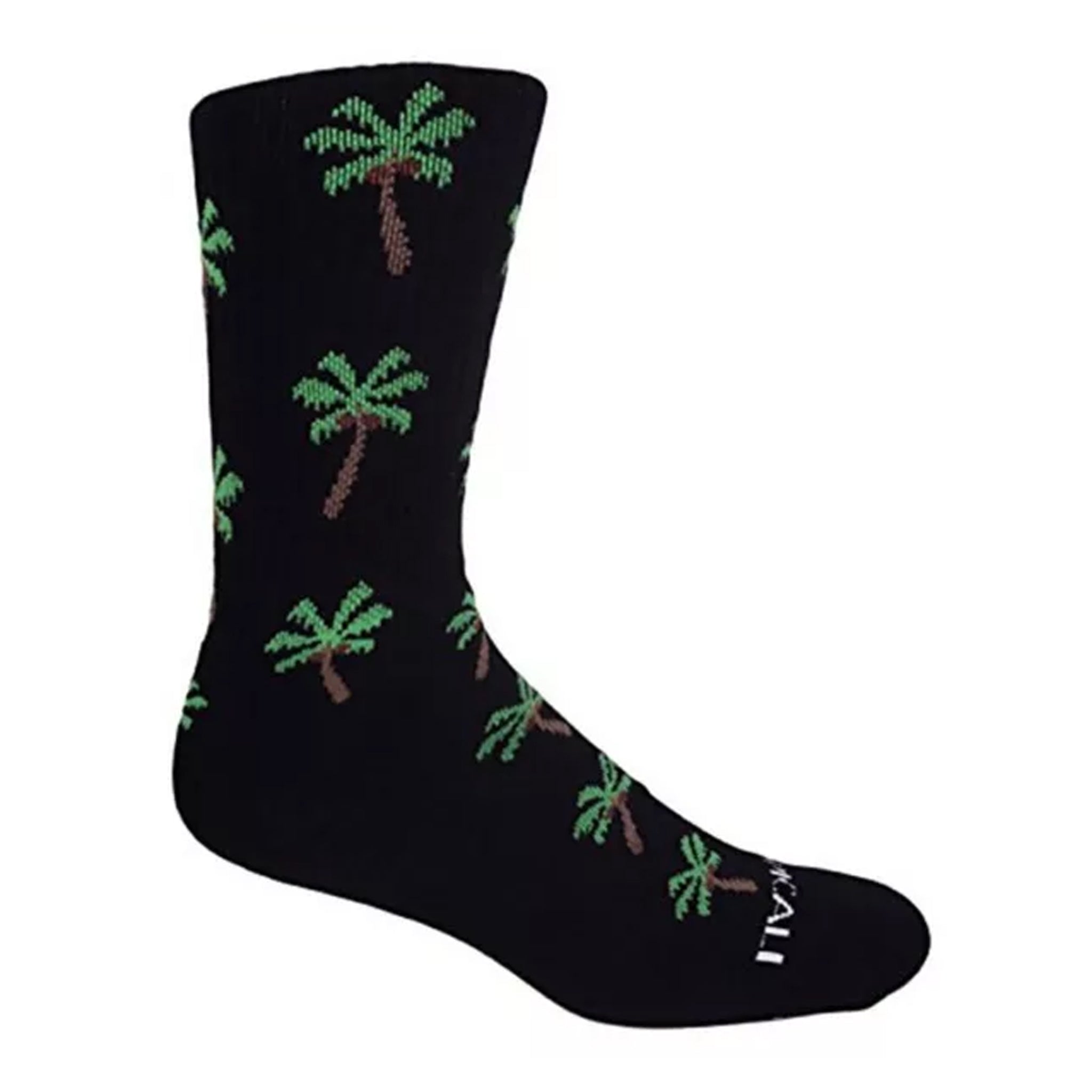 Tropicali Palm Tree Crew Socks featuring vibrant palm tree designs on a black background, perfect for skaters and casual wear.