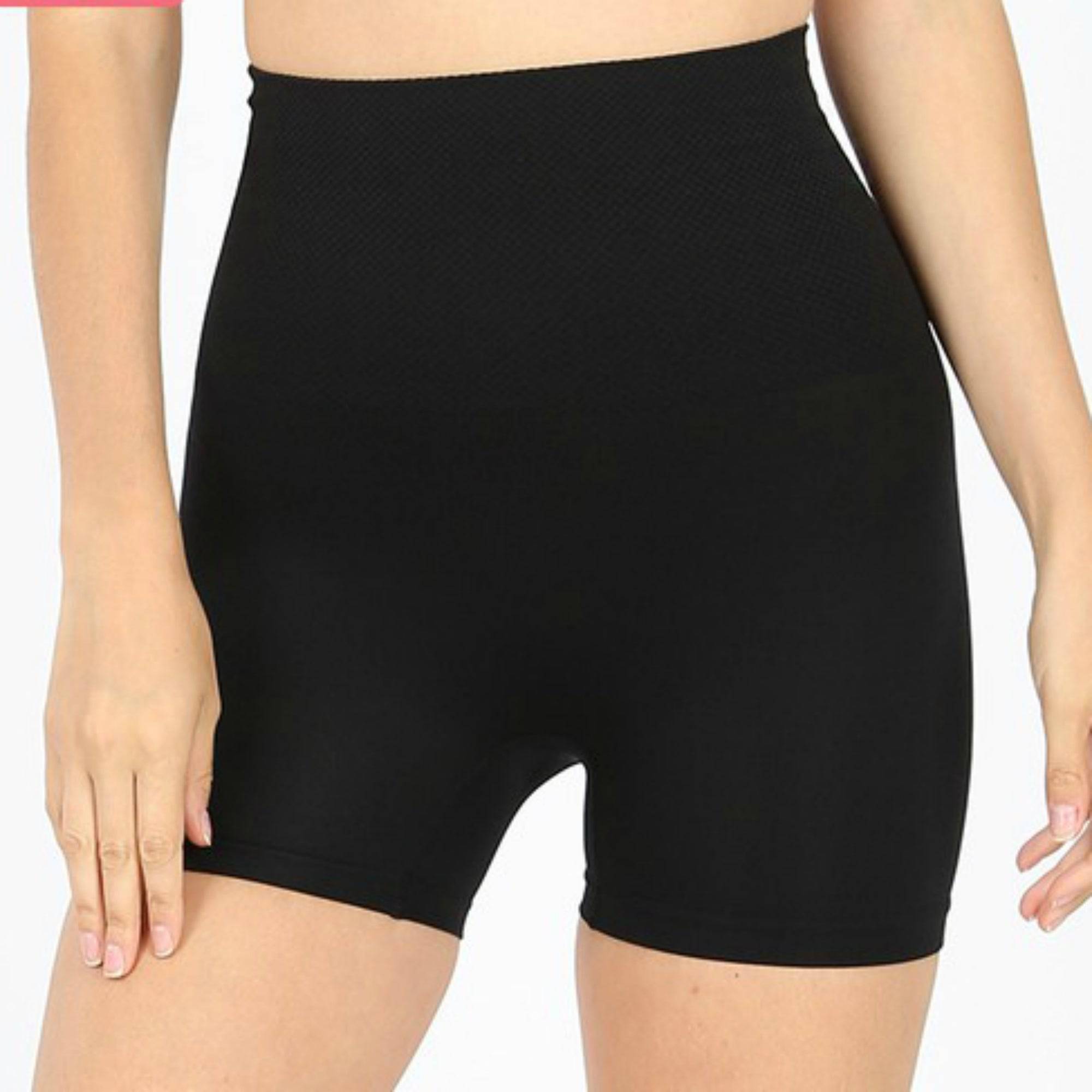 Zenana Tummy Control Slip Short Leggings with tall waistband, perfect for layering under dresses or skirts, providing comfort and support.