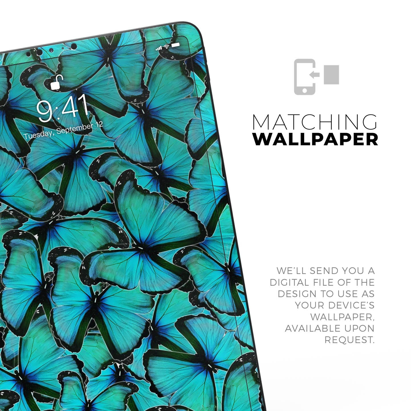 Turquoise Butterfly Bundle skin decal for Apple iPad, showcasing vibrant butterfly design and premium finish.