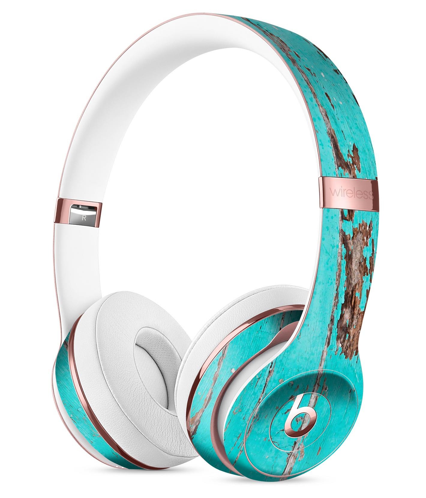 Turquoise Chipped Paint Skin Kit for Beats by Dre Solo 3 Wireless Headphones, showcasing a stylish design and premium vinyl material.