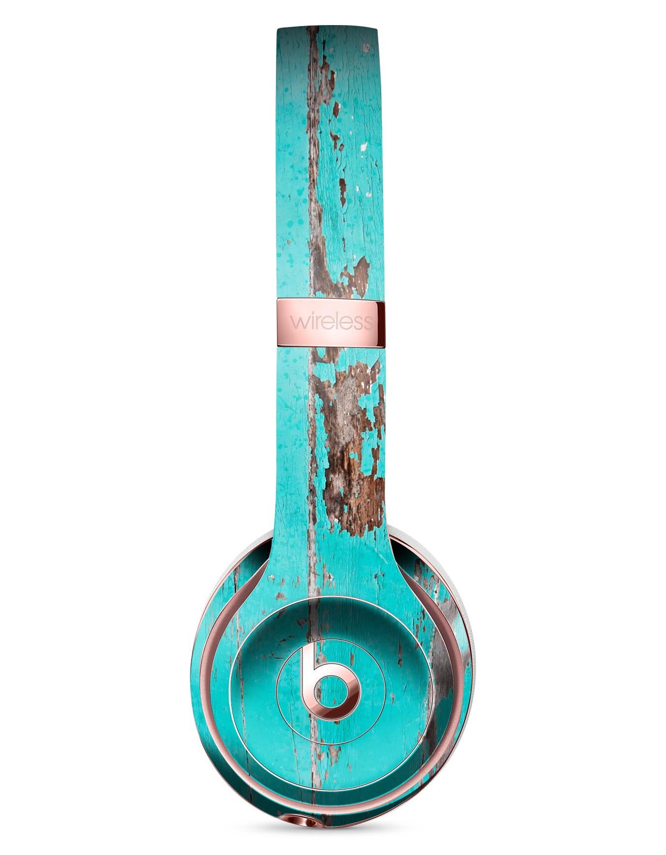 Turquoise Chipped Paint Skin Kit for Beats by Dre Solo 3 Wireless Headphones, showcasing a stylish design and premium vinyl material.