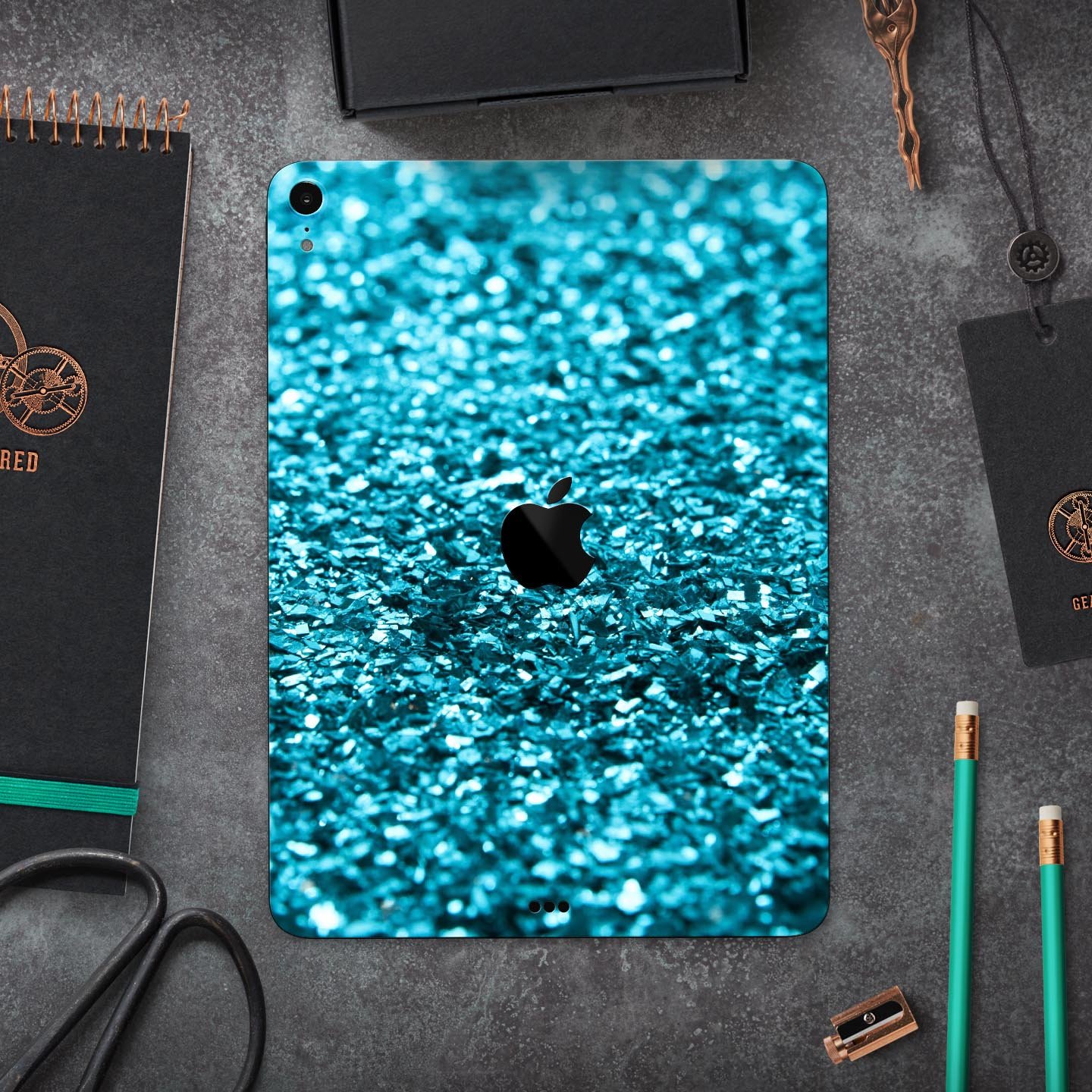 Turquoise Glimmer Full Body Skin Decal for Apple iPad Pro 12.9", showcasing vibrant turquoise design and premium 3M material.