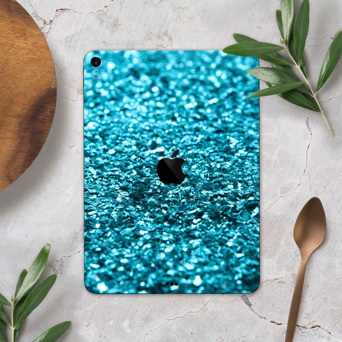 Turquoise Glimmer Full Body Skin Decal for Apple iPad Pro 12.9", showcasing vibrant turquoise design and premium 3M material.