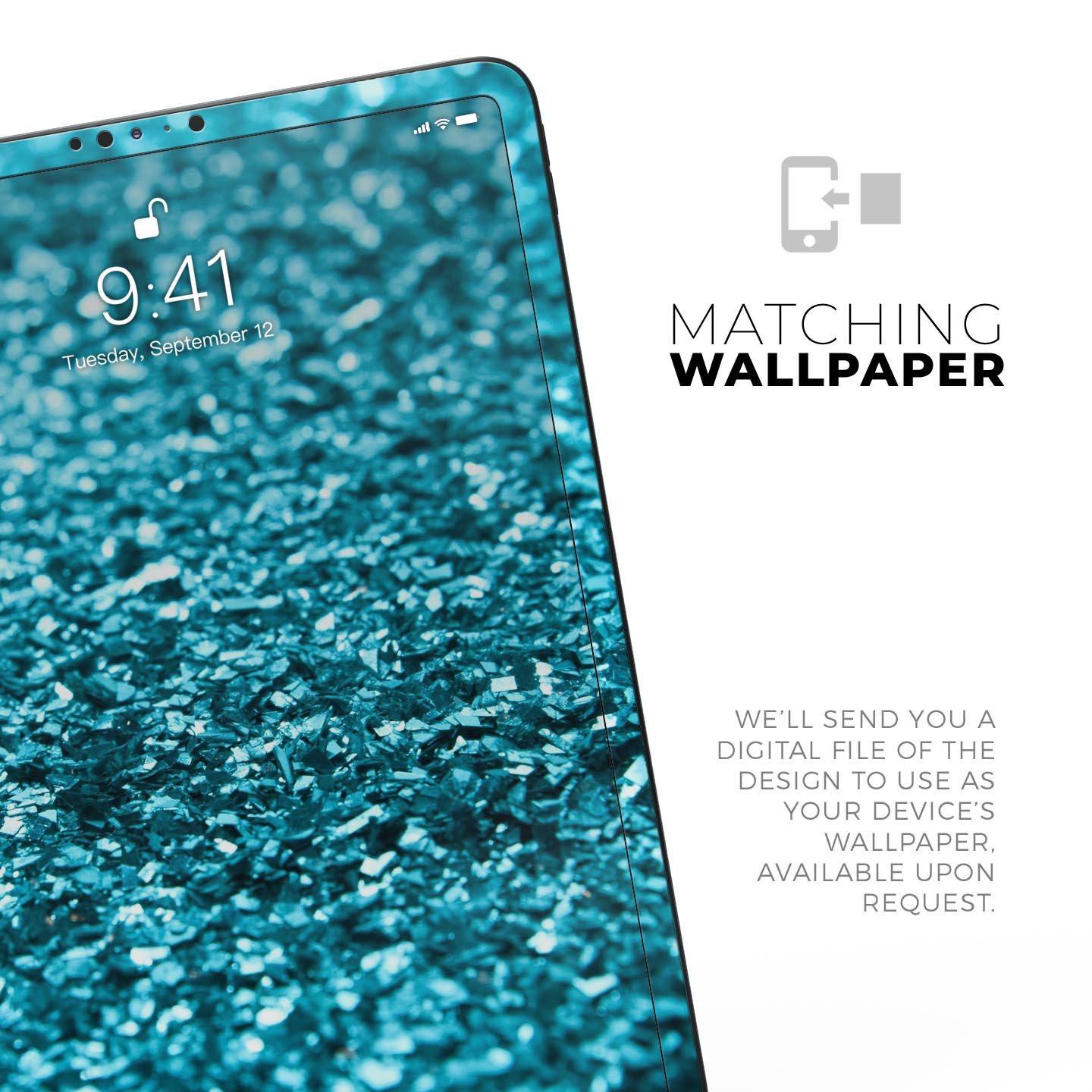 Turquoise Glimmer Full Body Skin Decal for Apple iPad Pro 12.9", showcasing vibrant turquoise design and premium 3M material.