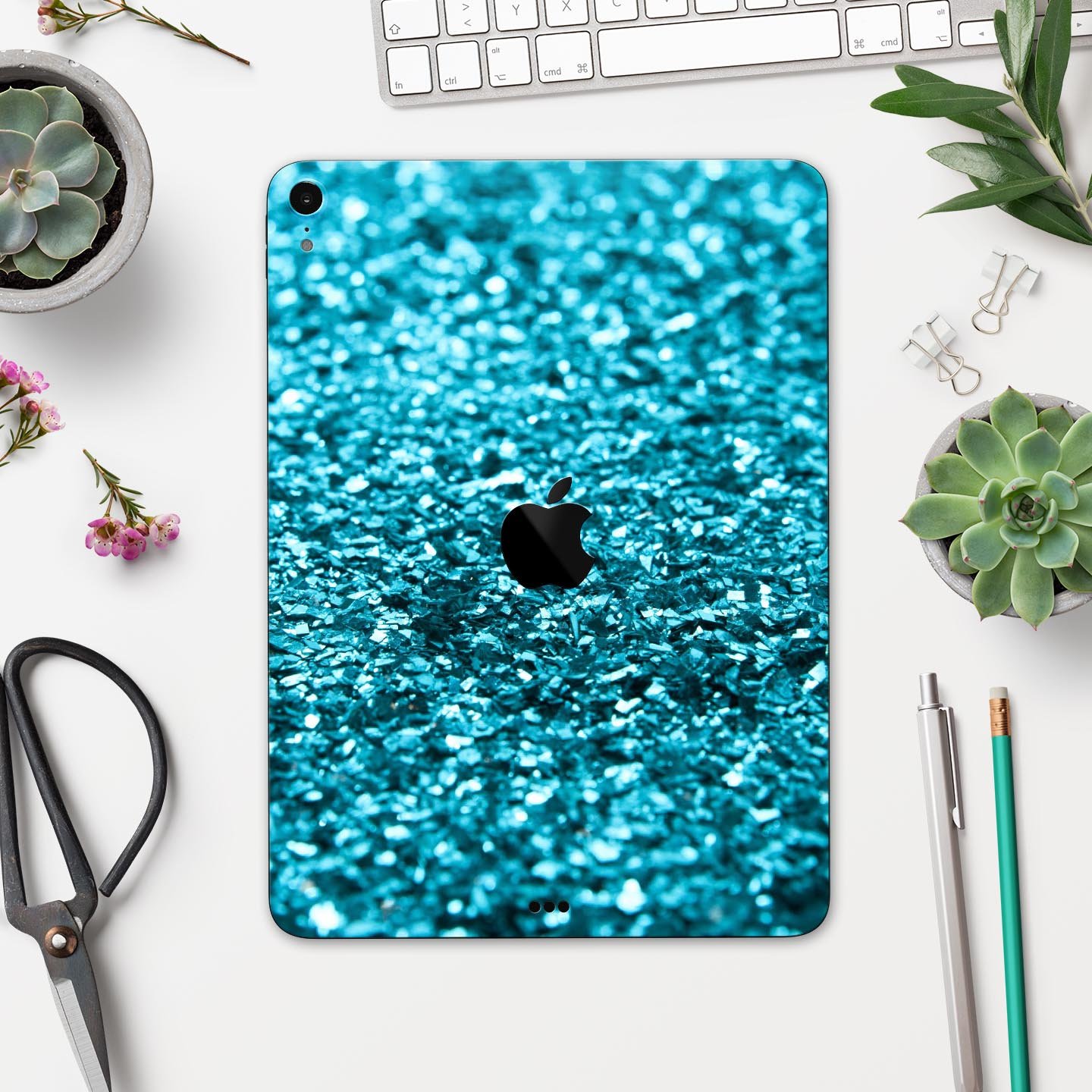 Turquoise Glimmer Full Body Skin Decal for Apple iPad Pro 12.9", showcasing vibrant turquoise design and premium 3M material.