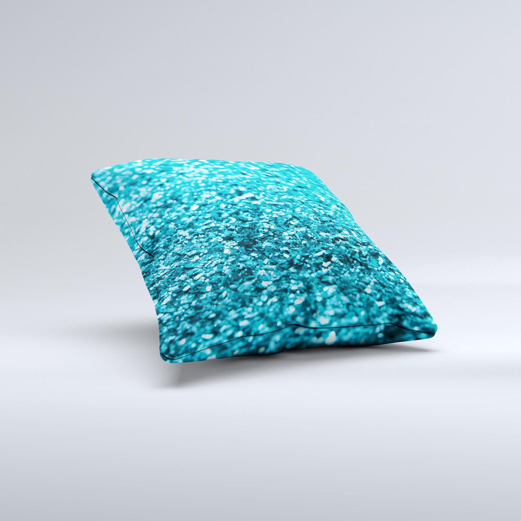 Turquoise Glimmer Ink-Fuzed Decorative Throw Pillow showcasing vibrant color and unique hand-crafted design.