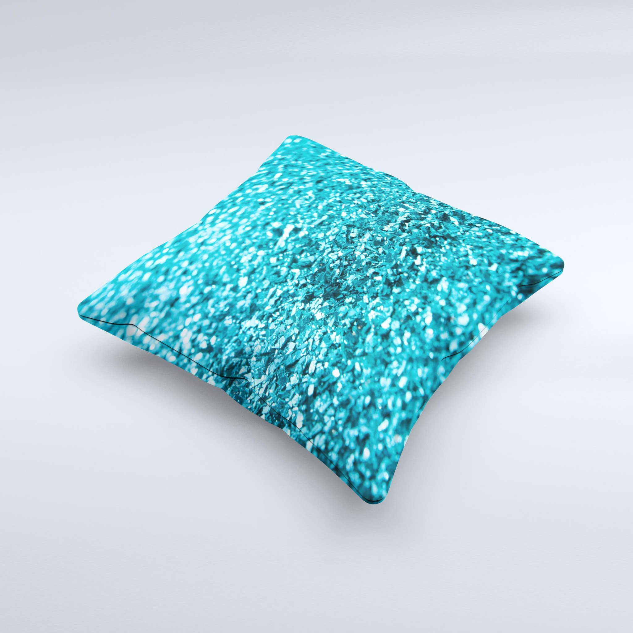 Turquoise Glimmer Ink-Fuzed Decorative Throw Pillow showcasing vibrant color and unique hand-crafted design.