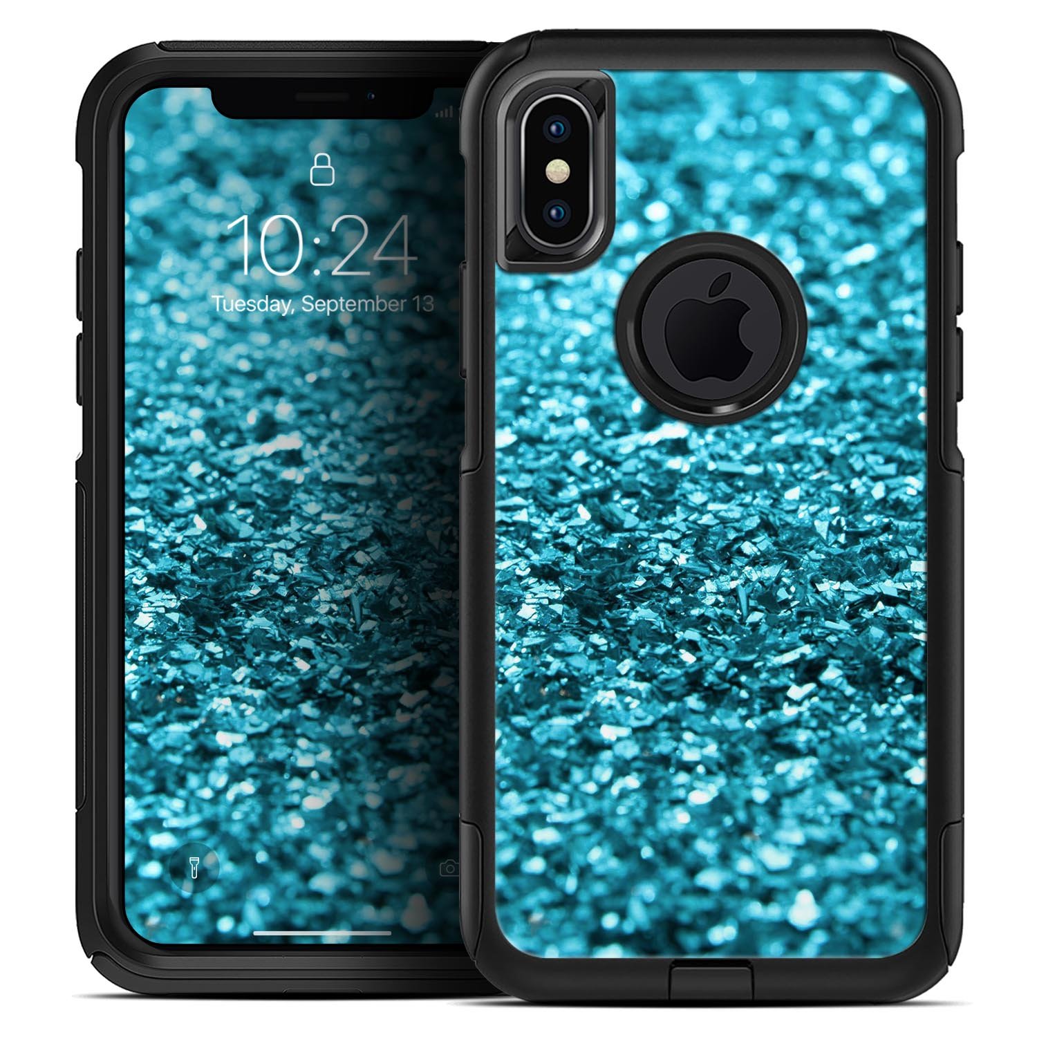 Turquoise Glimmer Skin Kit for iPhone OtterBox Cases, showcasing a vibrant turquoise design with a sleek finish.