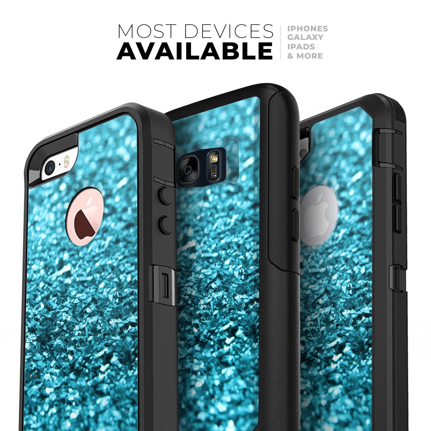 Turquoise Glimmer Skin Kit for iPhone OtterBox Cases, showcasing a vibrant turquoise design with a sleek finish.