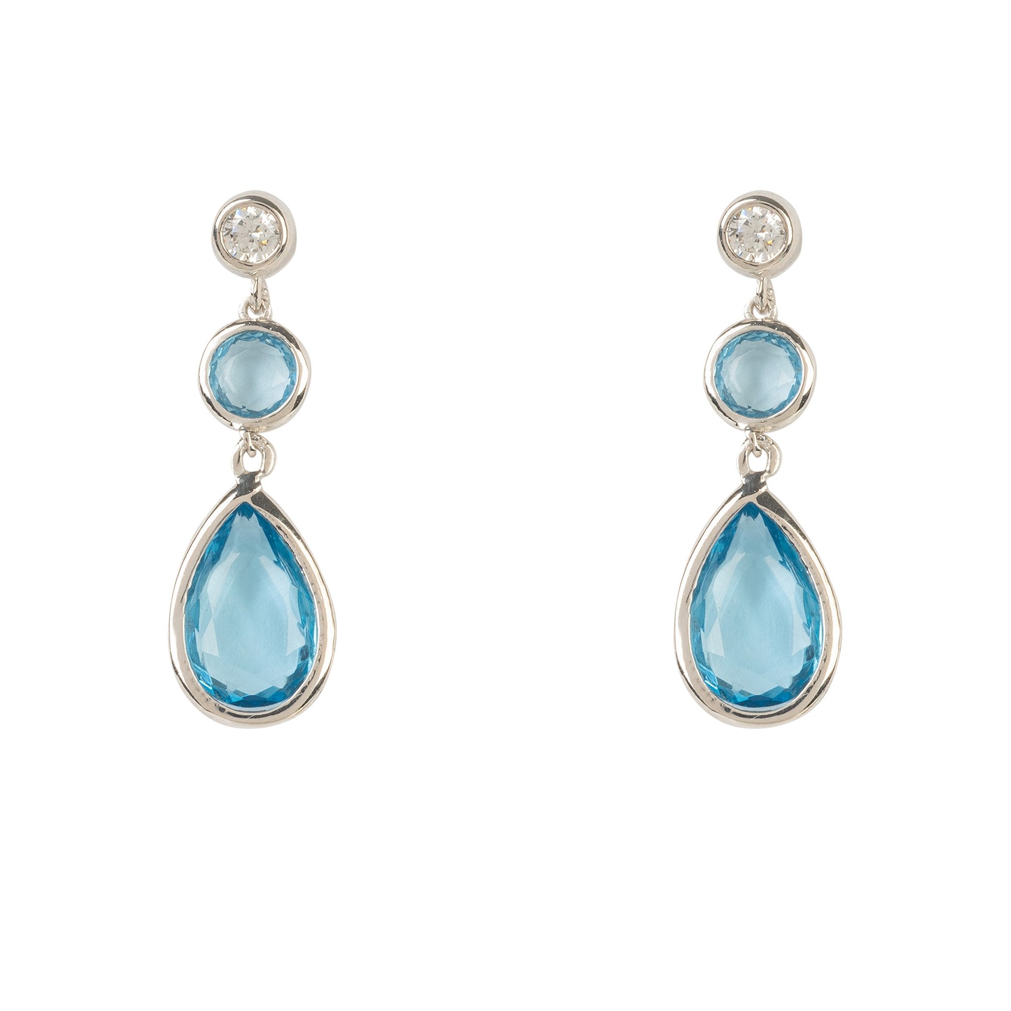 Tuscany Gemstone Drop Earring featuring blue topaz hydro and cubic zirconia, elegantly designed in 925 sterling silver.