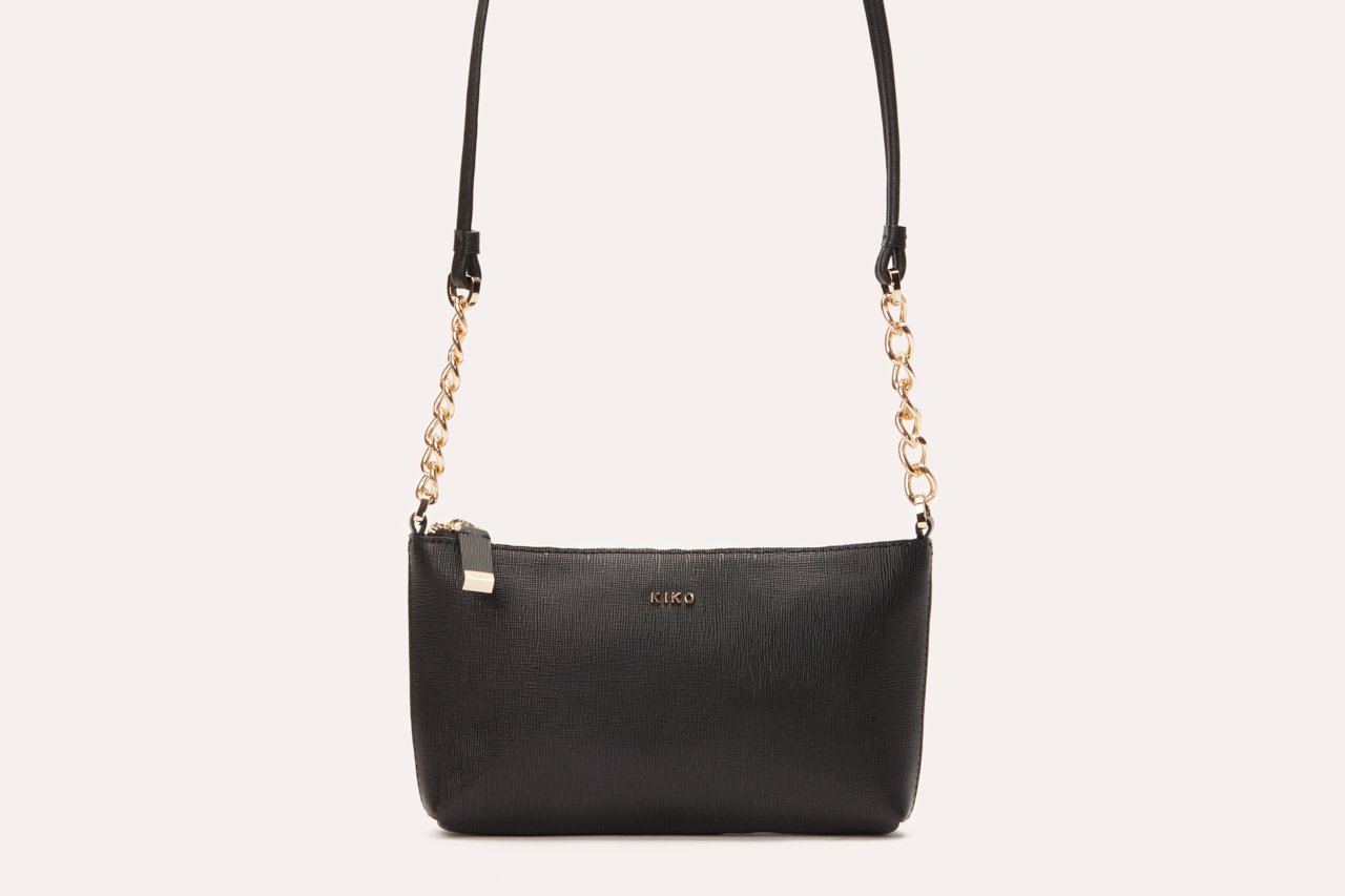 Stylish Two Chain Crossbody bag made from genuine Saffiano leather, featuring a sleek design and two-chain strap.