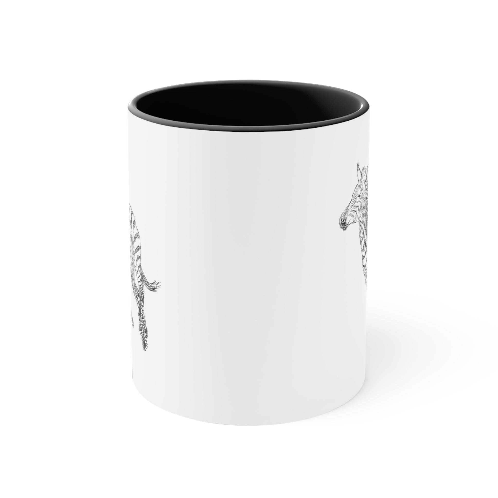 Two-tone ceramic mug with Galloping Zebra line art, featuring a colored interior and C-handle for comfortable use.