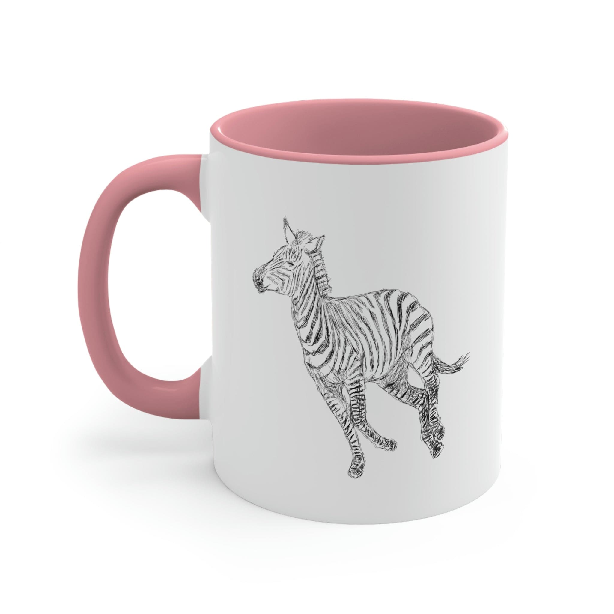 Two-tone ceramic mug with Galloping Zebra line art, featuring a colored interior and C-handle for comfortable use.