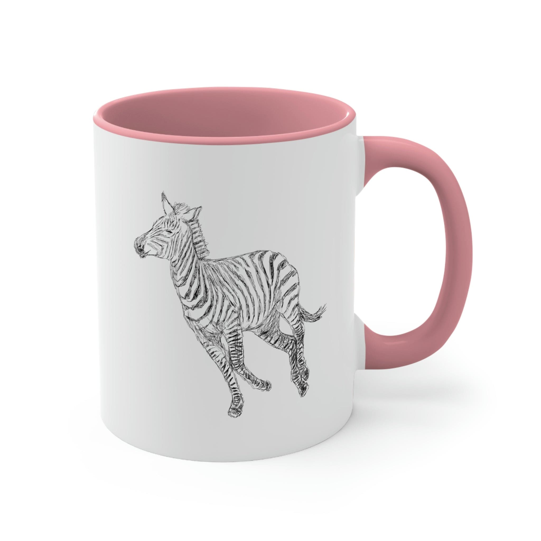 Two-tone ceramic mug with Galloping Zebra line art, featuring a colored interior and C-handle for comfortable use.