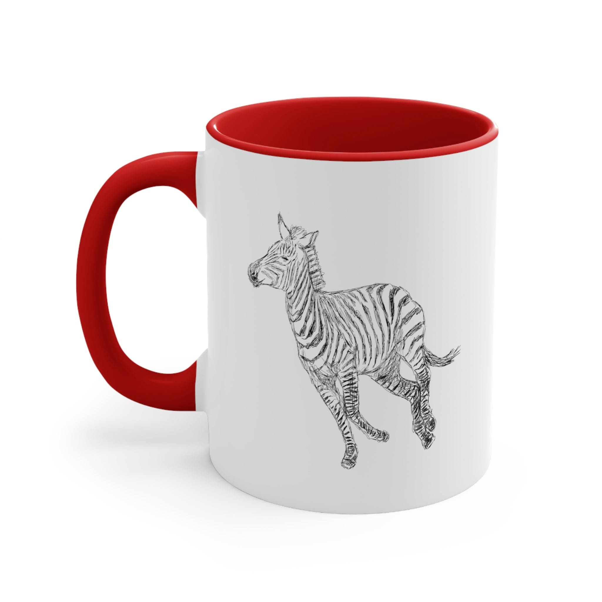 Two-tone ceramic mug with Galloping Zebra line art, featuring a colored interior and C-handle for comfortable use.