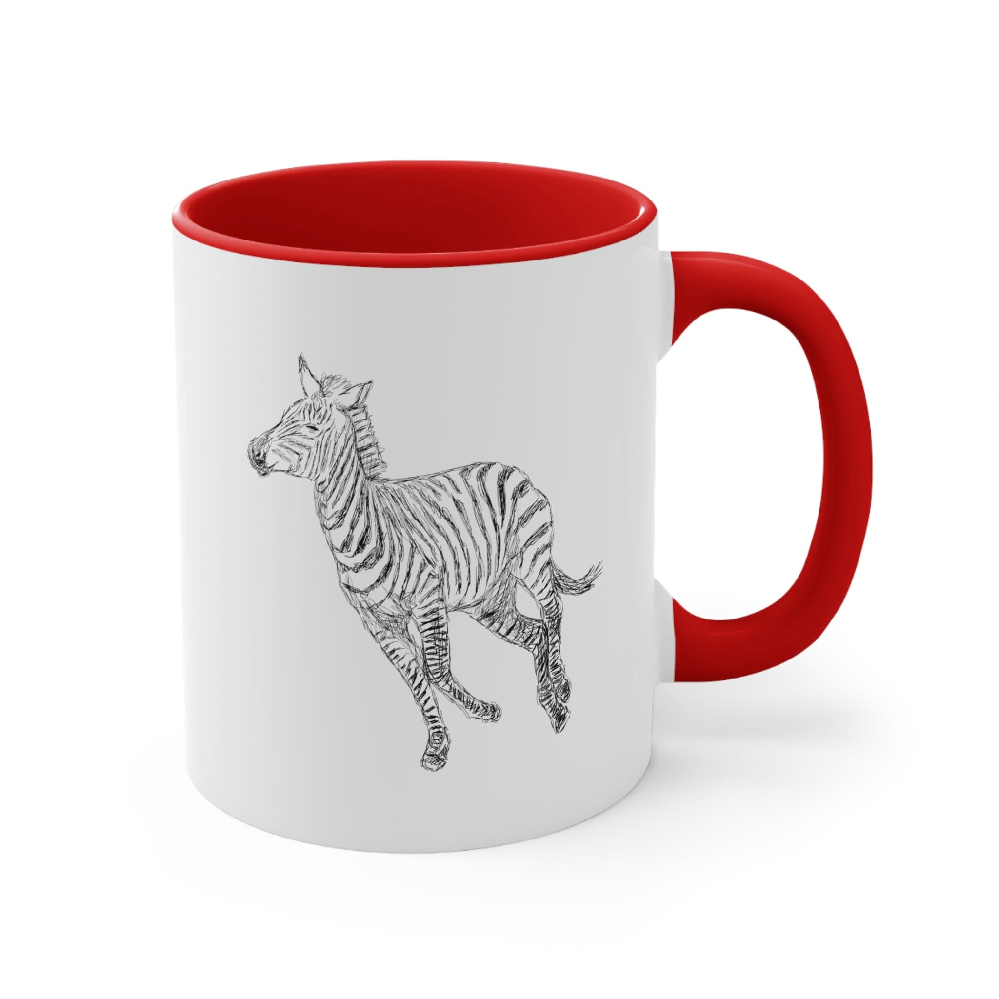 Two-tone ceramic mug with Galloping Zebra line art, featuring a colored interior and C-handle for comfortable use.