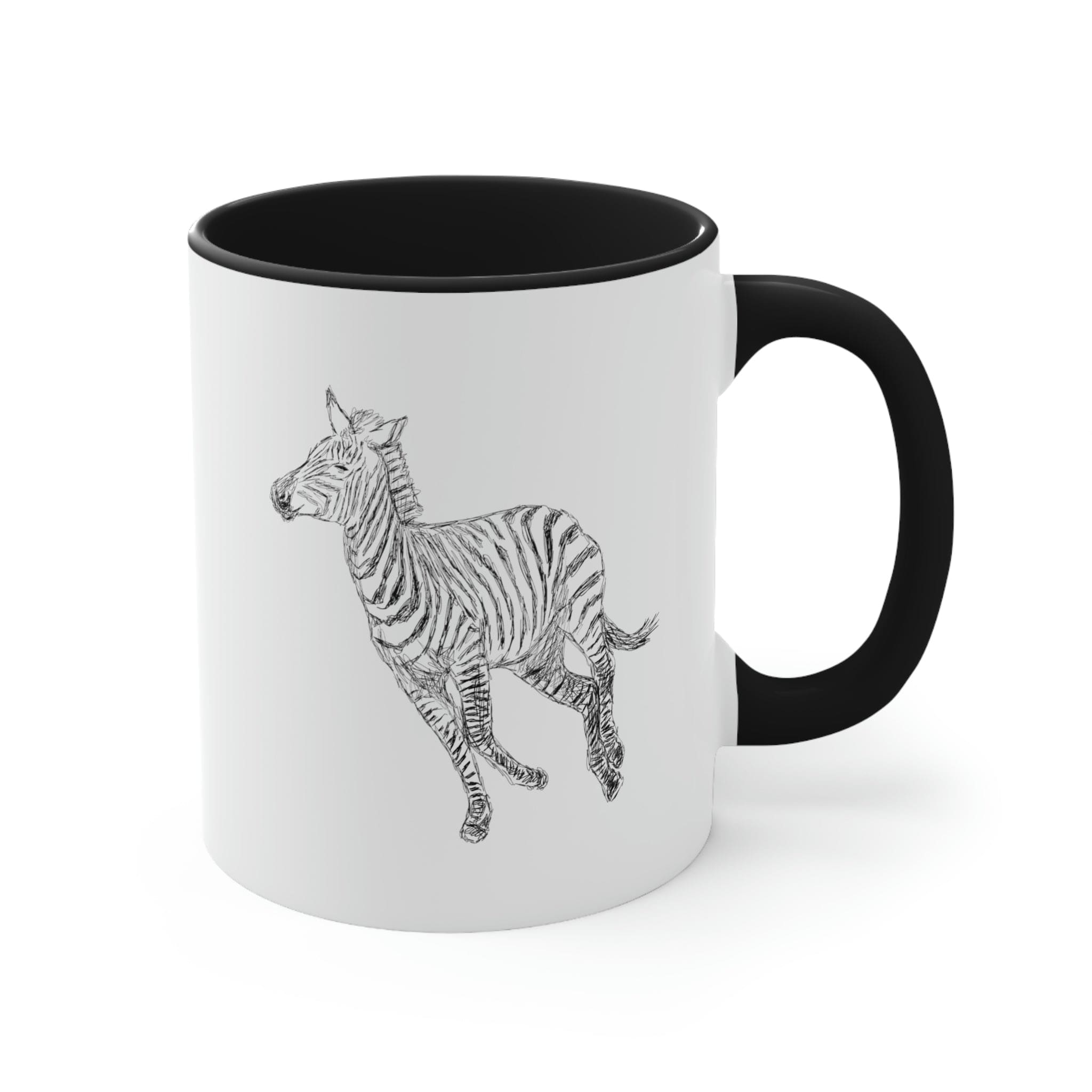 Two-tone ceramic mug with Galloping Zebra line art, featuring a colored interior and C-handle for comfortable use.