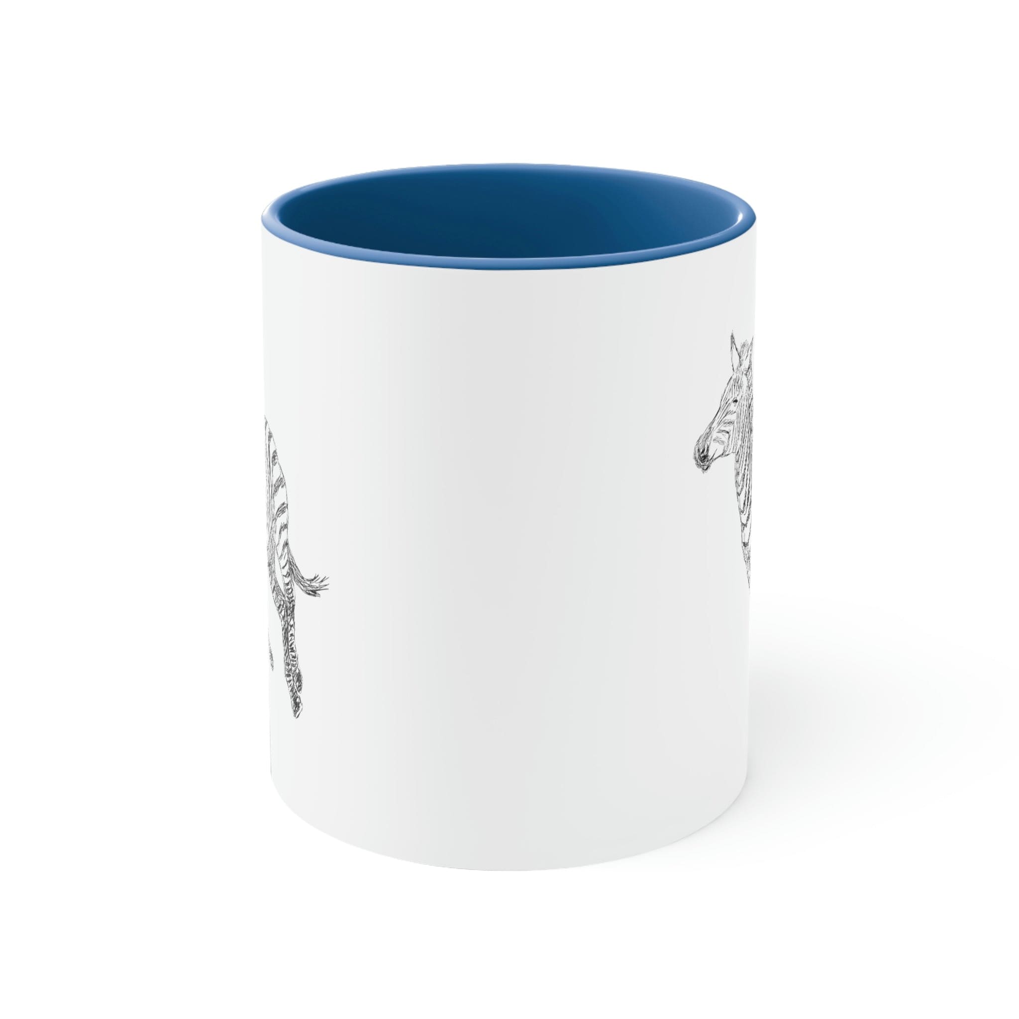 Two-tone ceramic mug with Galloping Zebra line art, featuring a colored interior and C-handle for comfortable use.