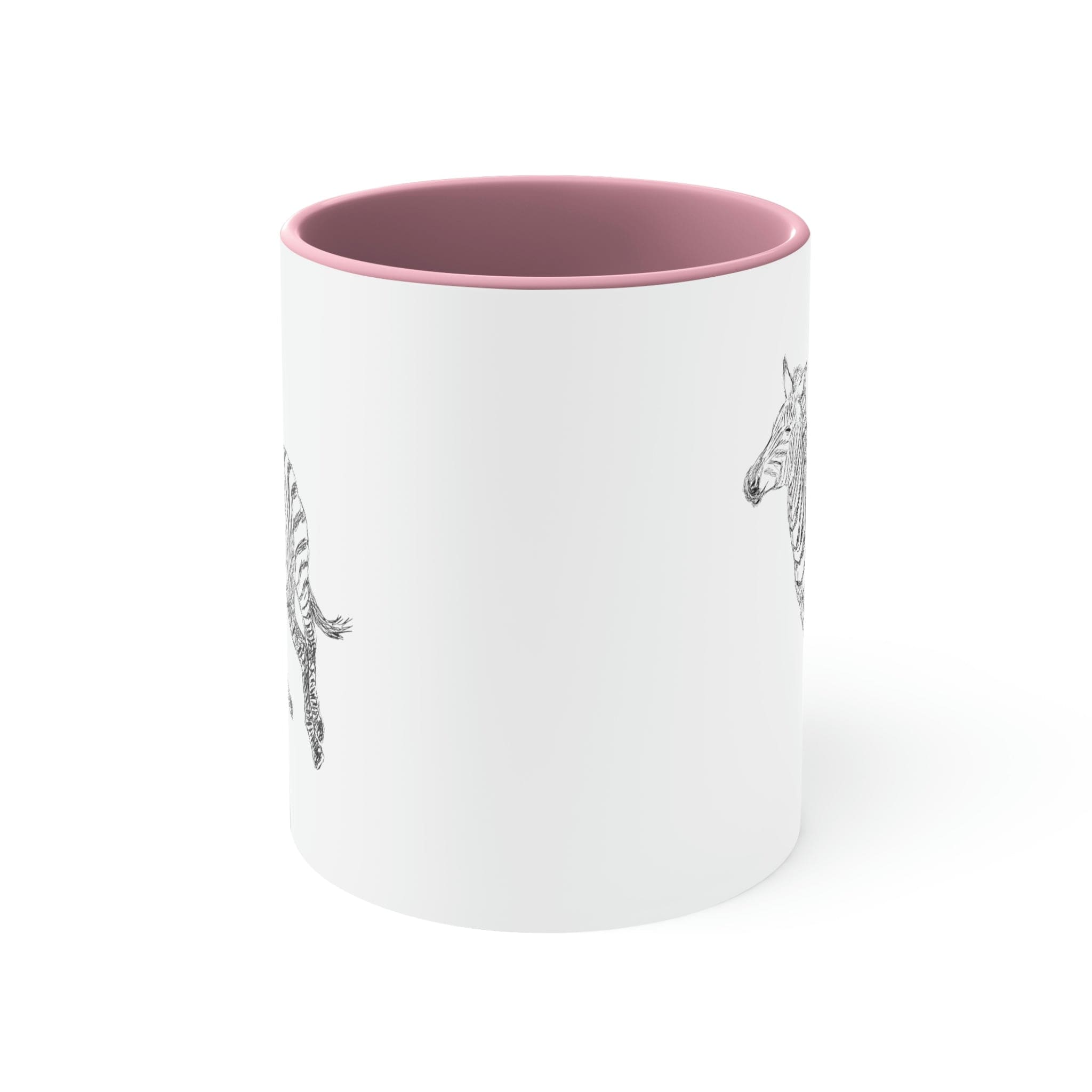 Two-tone ceramic mug with Galloping Zebra line art, featuring a colored interior and C-handle for comfortable use.