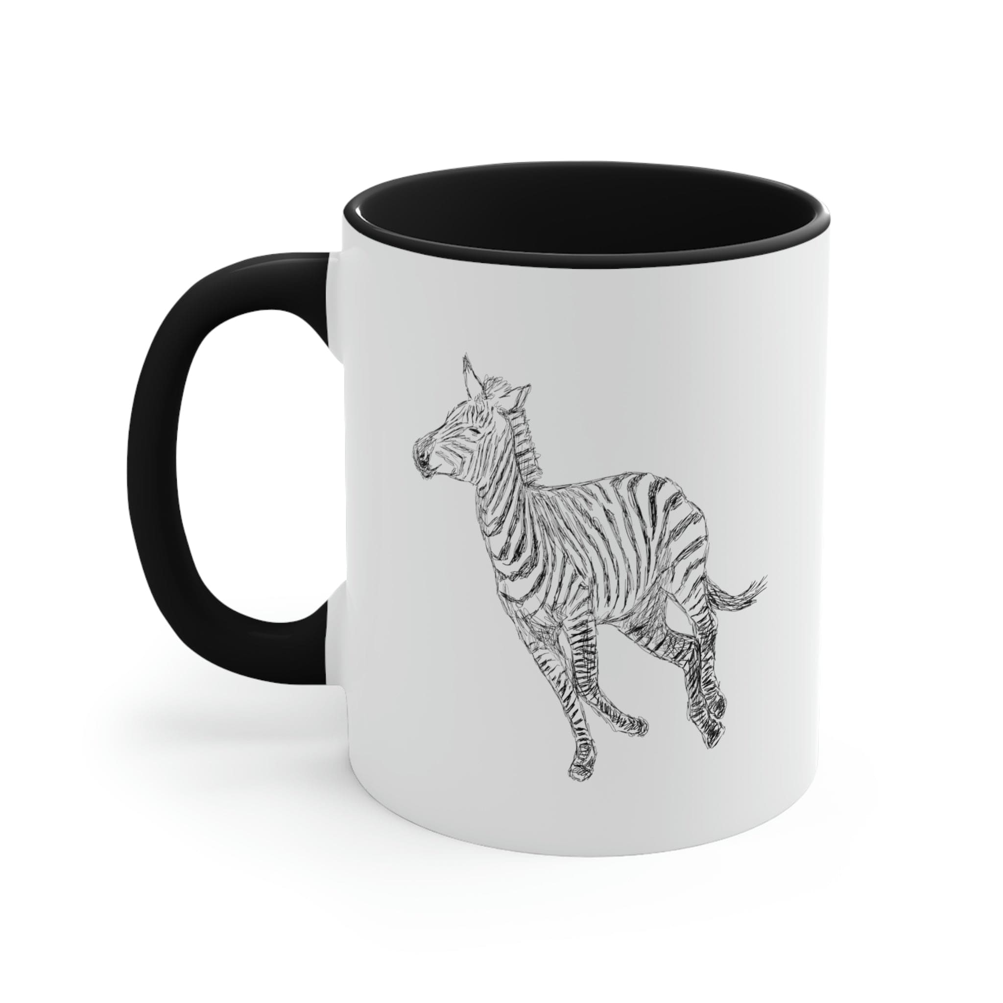 Two-tone ceramic mug with Galloping Zebra line art, featuring a colored interior and C-handle for comfortable use.