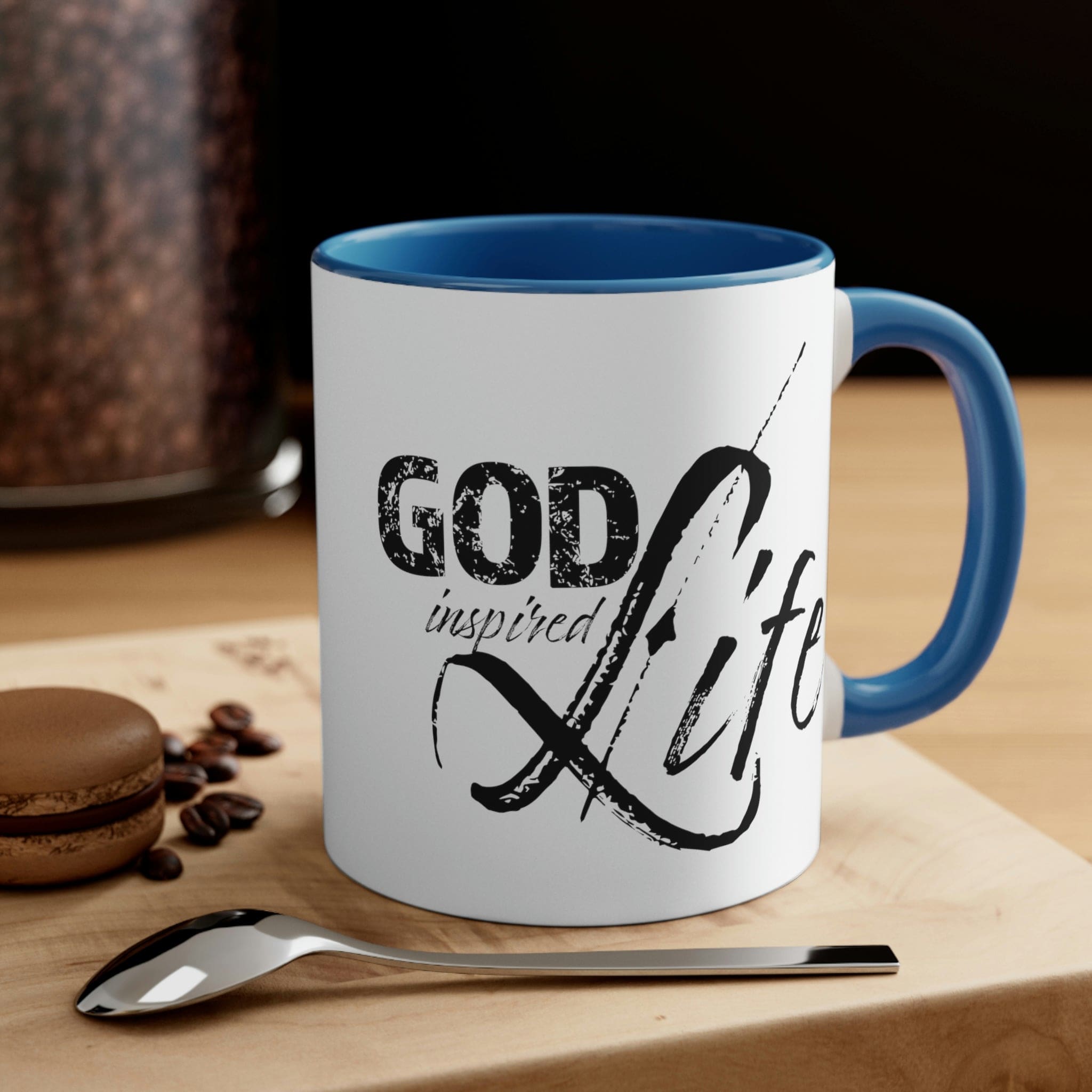 Two-tone Accent Ceramic Mug with a colored interior and handle, featuring an inspirational design for a stylish coffee experience.