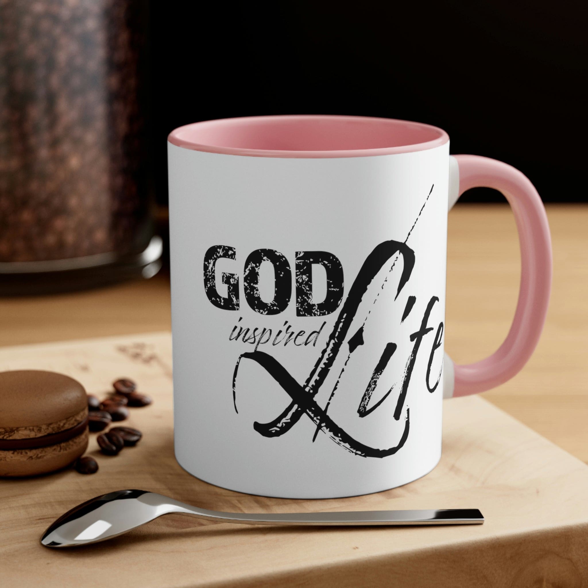 Two-tone Accent Ceramic Mug with a colored interior and handle, featuring an inspirational design for a stylish coffee experience.