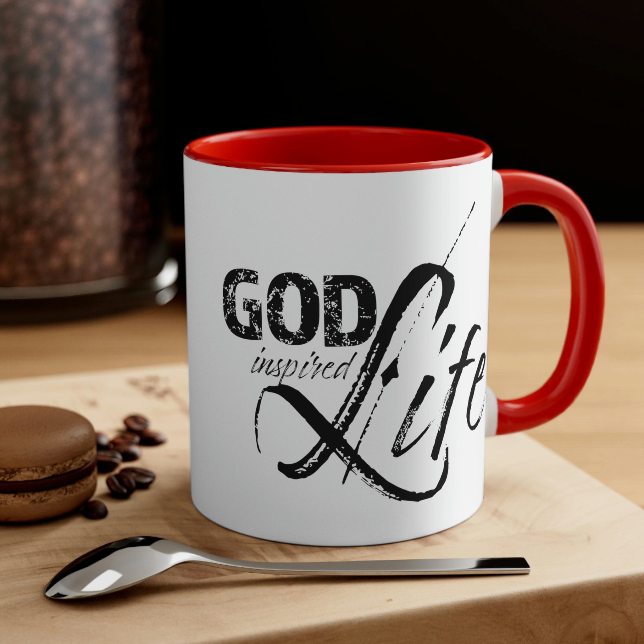 Two-tone Accent Ceramic Mug with a colored interior and handle, featuring an inspirational design for a stylish coffee experience.