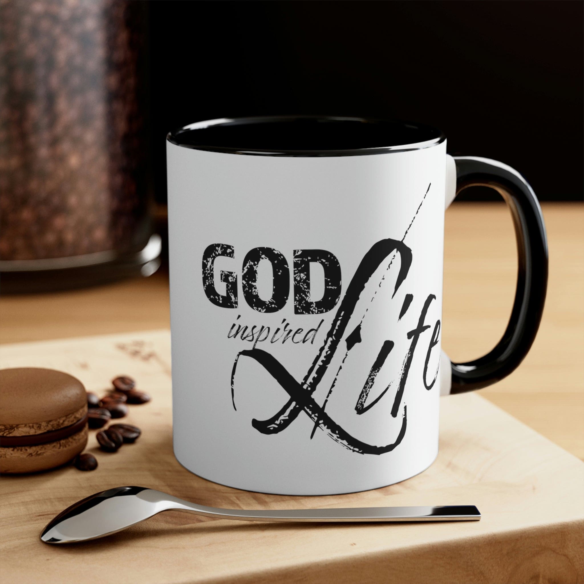 Two-tone Accent Ceramic Mug with a colored interior and handle, featuring an inspirational design for a stylish coffee experience.