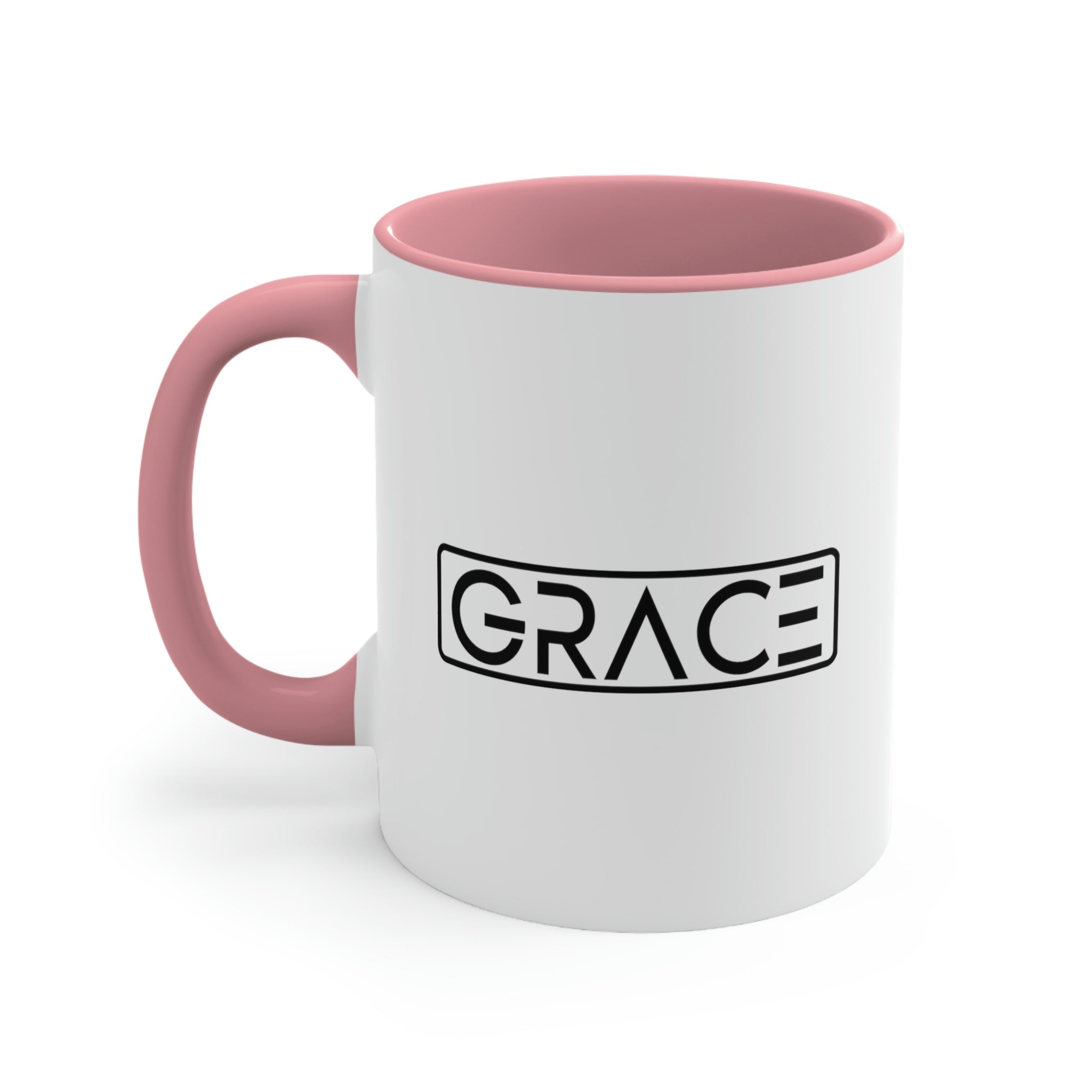 Two-tone Accent Ceramic Mug 11oz with a white exterior and colorful interior and handle, featuring a comfortable C-handle design.