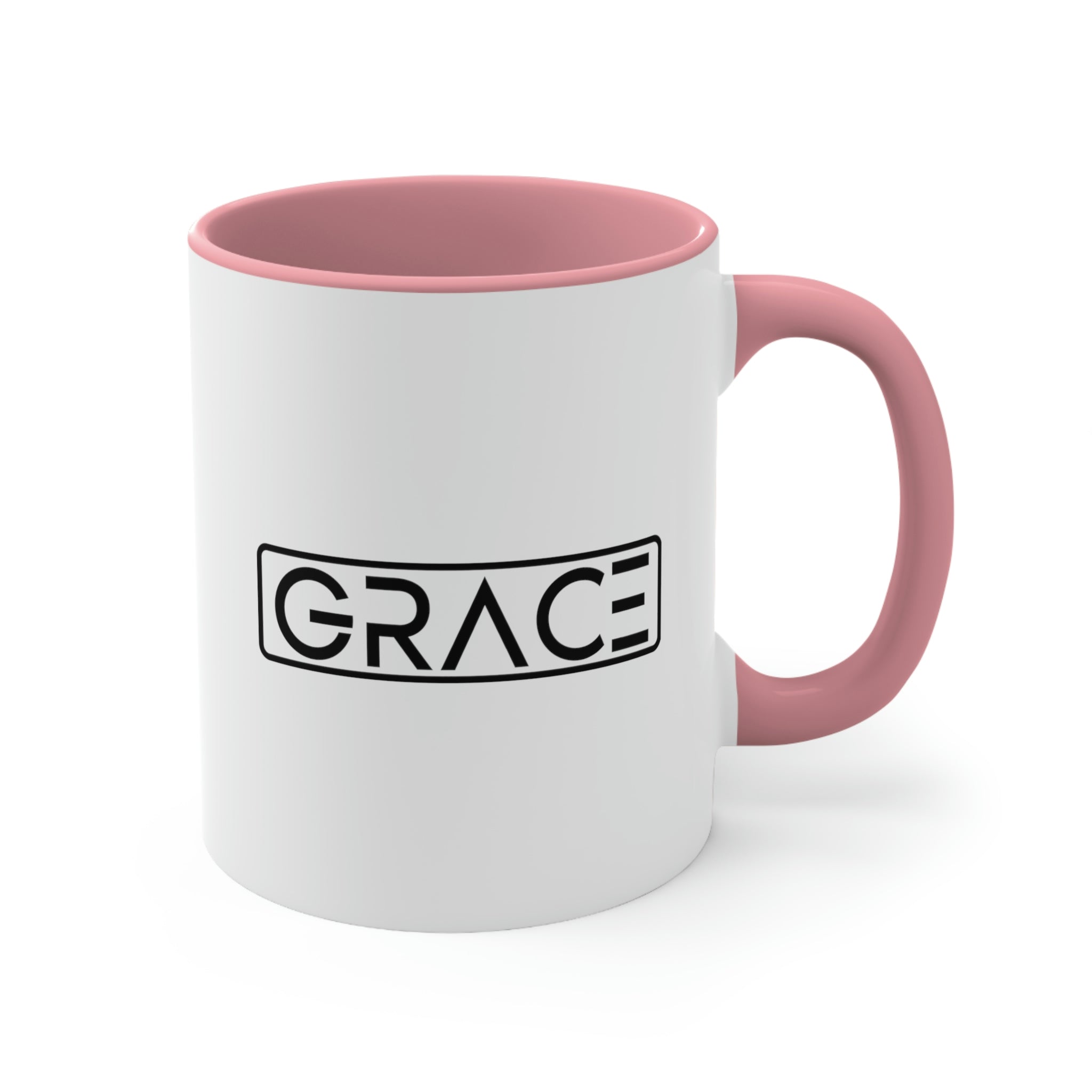 Two-tone Accent Ceramic Mug 11oz with a white exterior and colorful interior and handle, featuring a comfortable C-handle design.