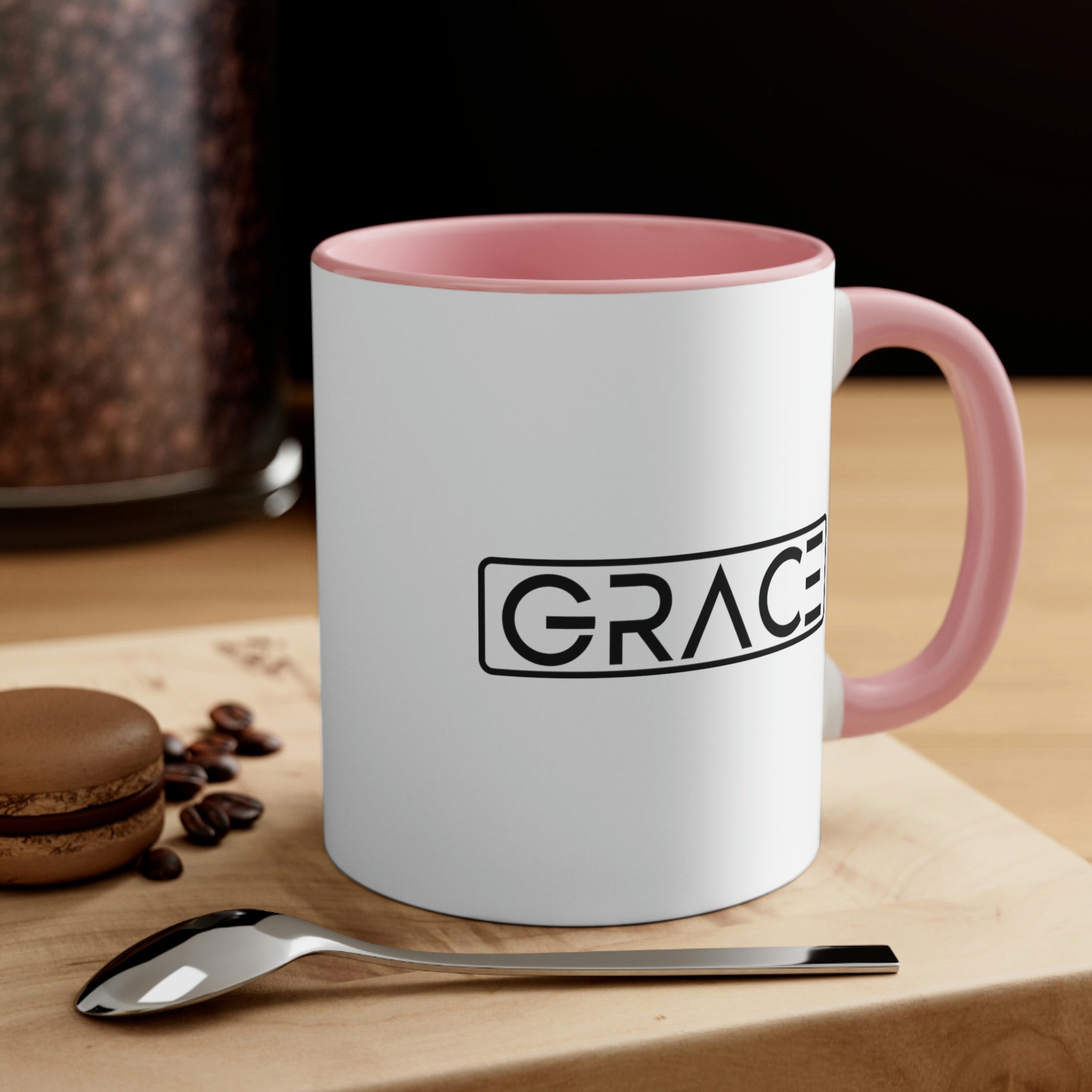 Two-tone Accent Ceramic Mug 11oz with a white exterior and colorful interior and handle, featuring a comfortable C-handle design.