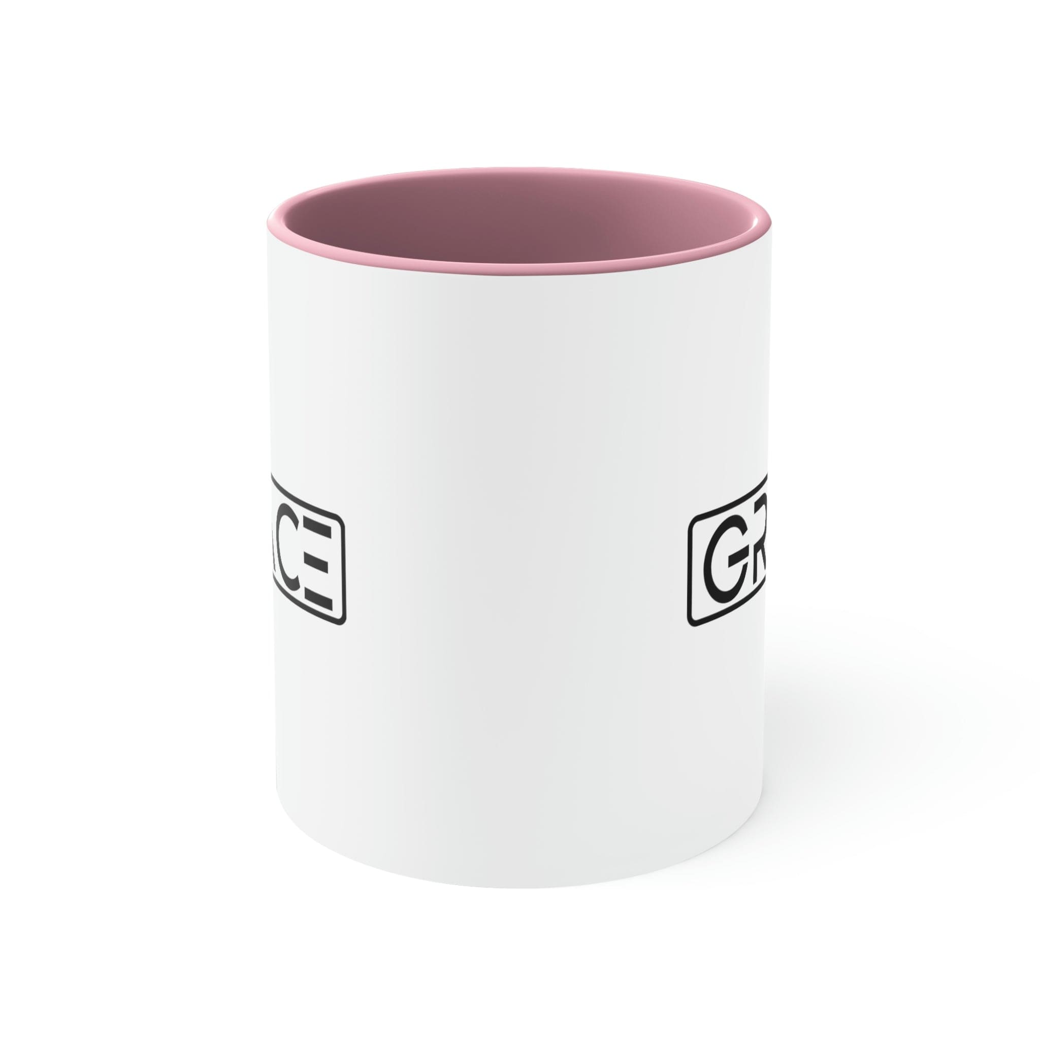 Two-tone Accent Ceramic Mug 11oz with a white exterior and colorful interior and handle, featuring a comfortable C-handle design.