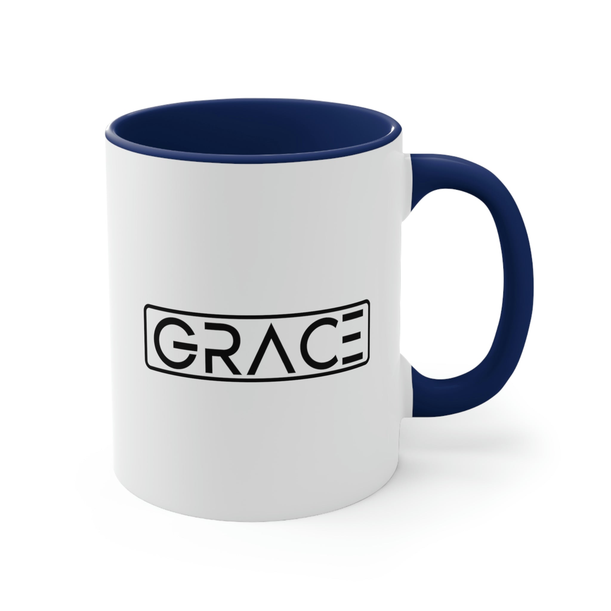 Two-tone Accent Ceramic Mug 11oz with a white exterior and colorful interior and handle, featuring a comfortable C-handle design.