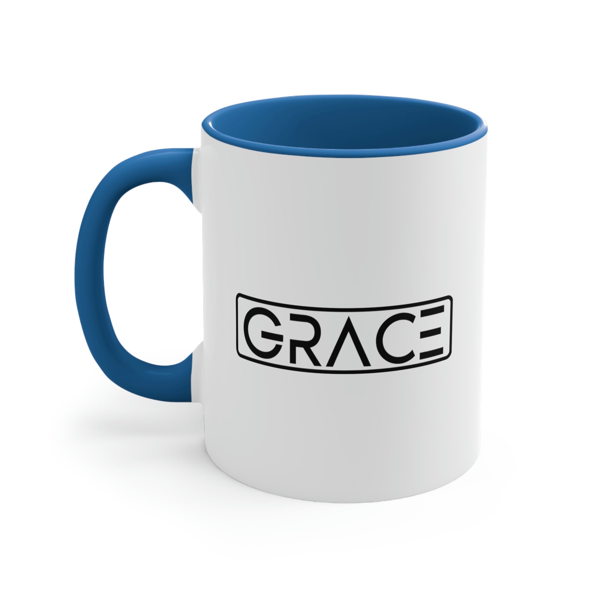 Two-tone Accent Ceramic Mug 11oz with a white exterior and colorful interior and handle, featuring a comfortable C-handle design.