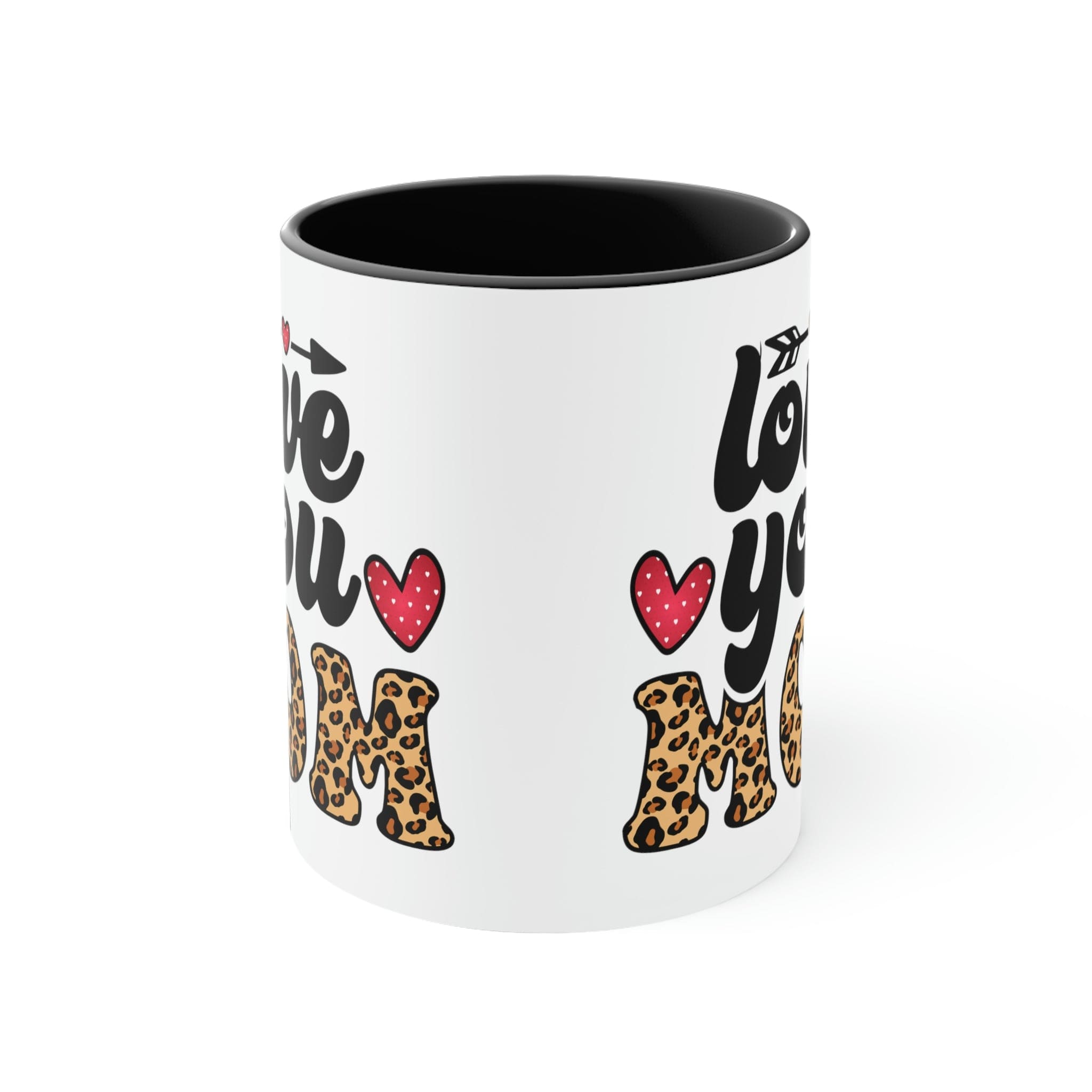 Two-tone ceramic mug with 'Love you Mom' illustration, featuring a colorful interior and comfortable C-handle.