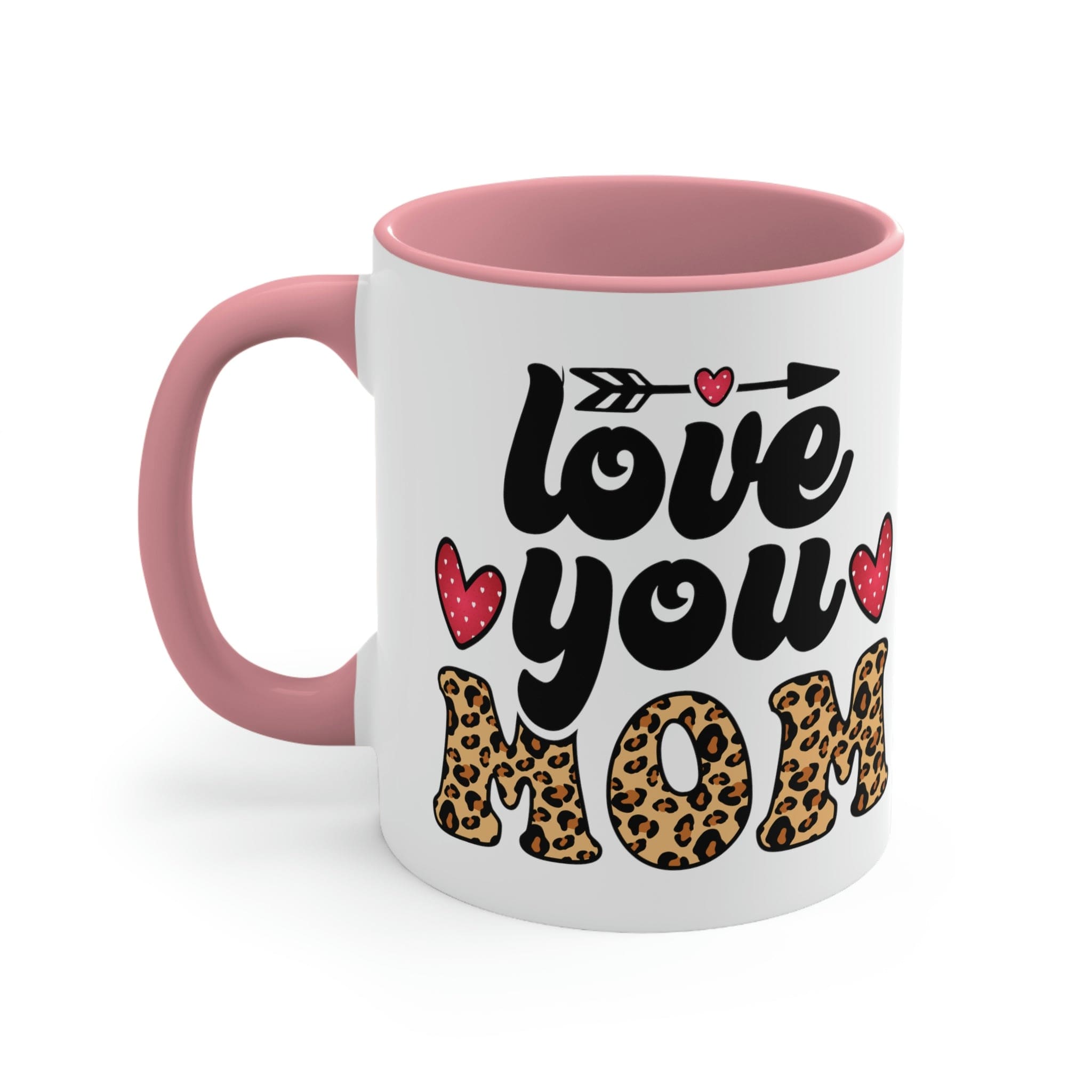 Two-tone ceramic mug with 'Love you Mom' illustration, featuring a colorful interior and comfortable C-handle.