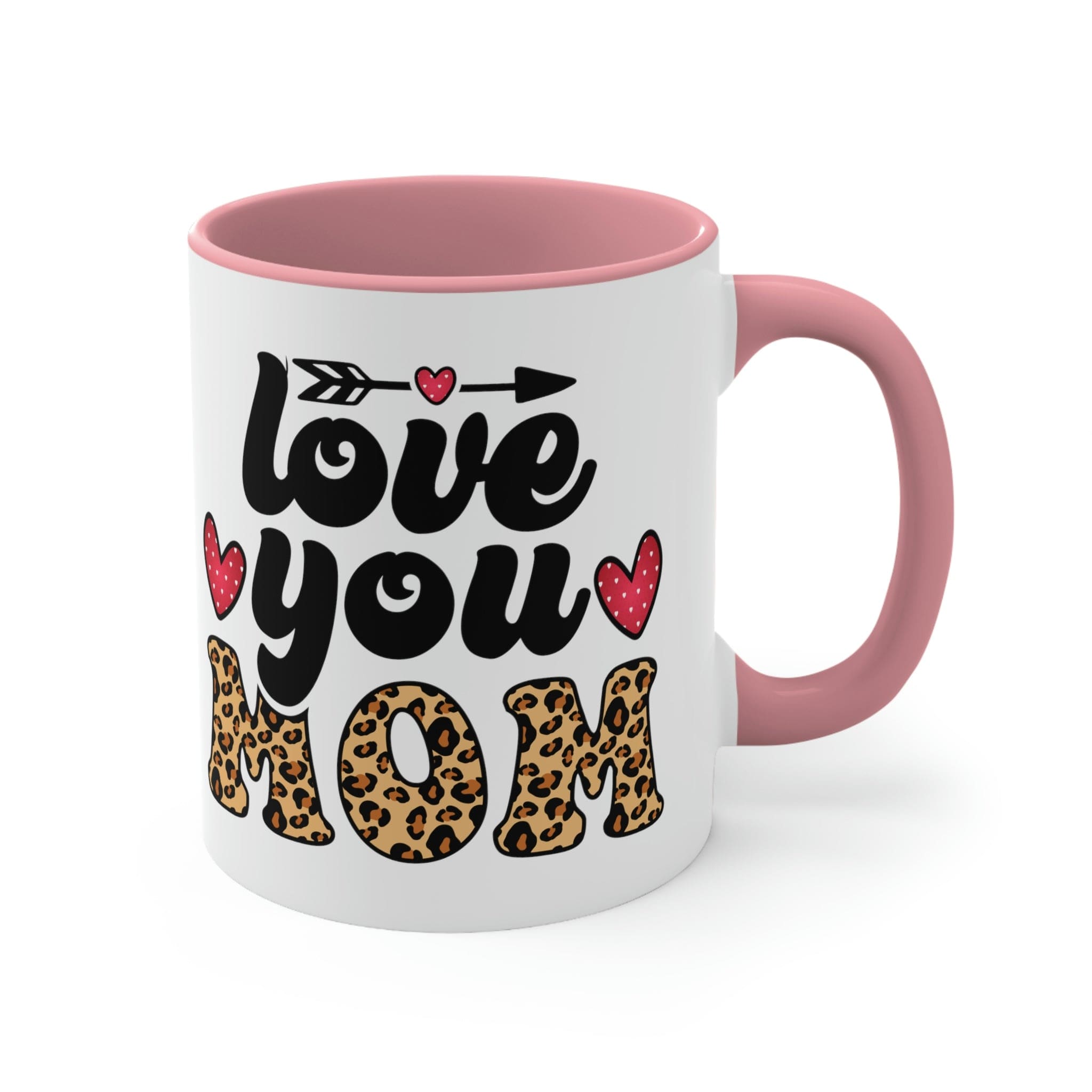 Two-tone ceramic mug with 'Love you Mom' illustration, featuring a colorful interior and comfortable C-handle.