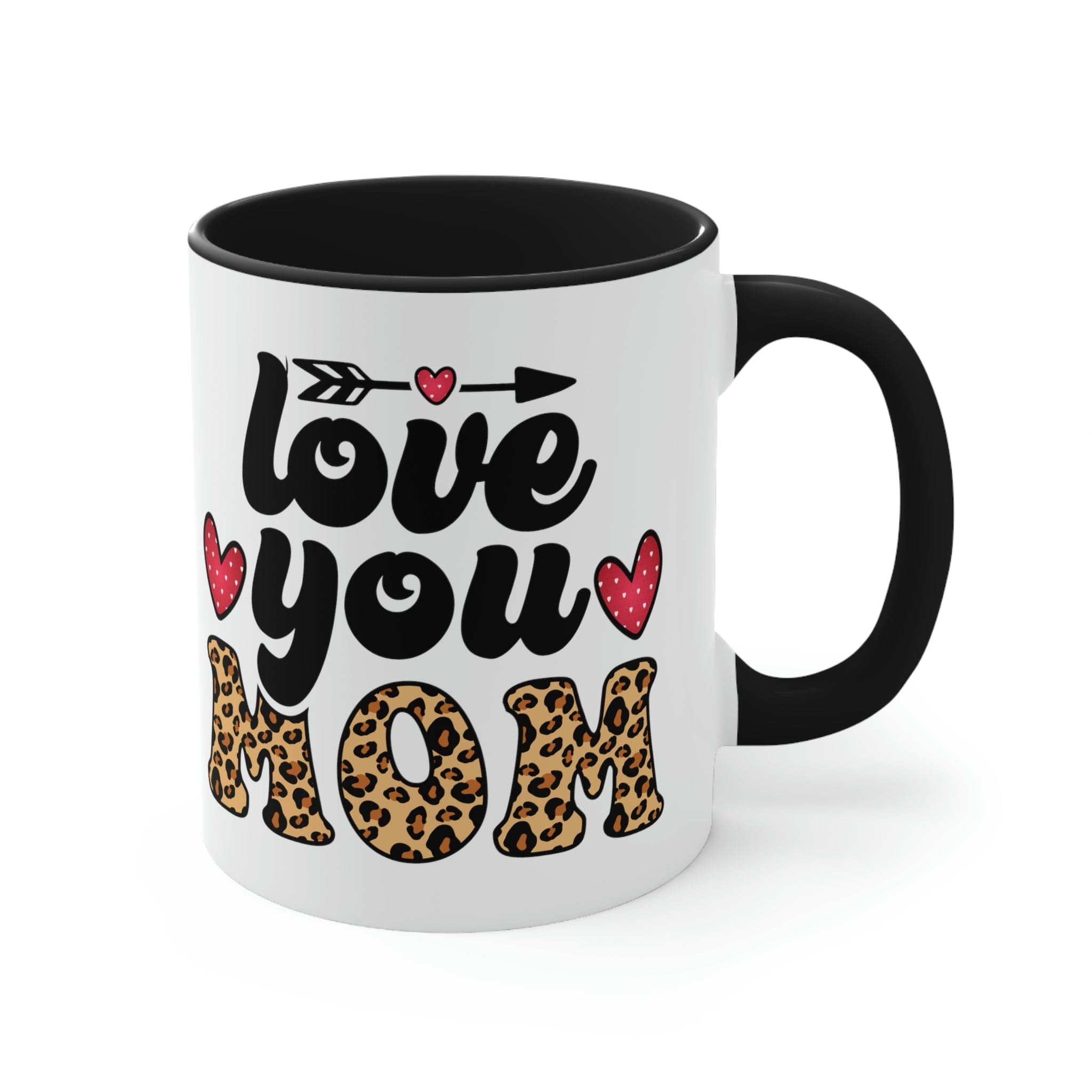 Two-tone ceramic mug with 'Love you Mom' illustration, featuring a colorful interior and comfortable C-handle.