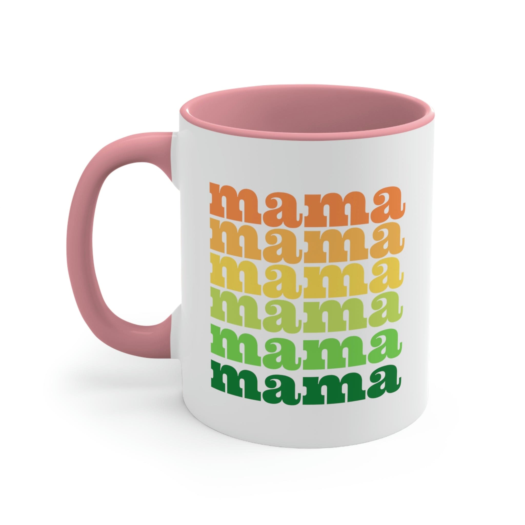 Two-tone ceramic mug with a white exterior and colored interior, featuring a comfortable C-handle.