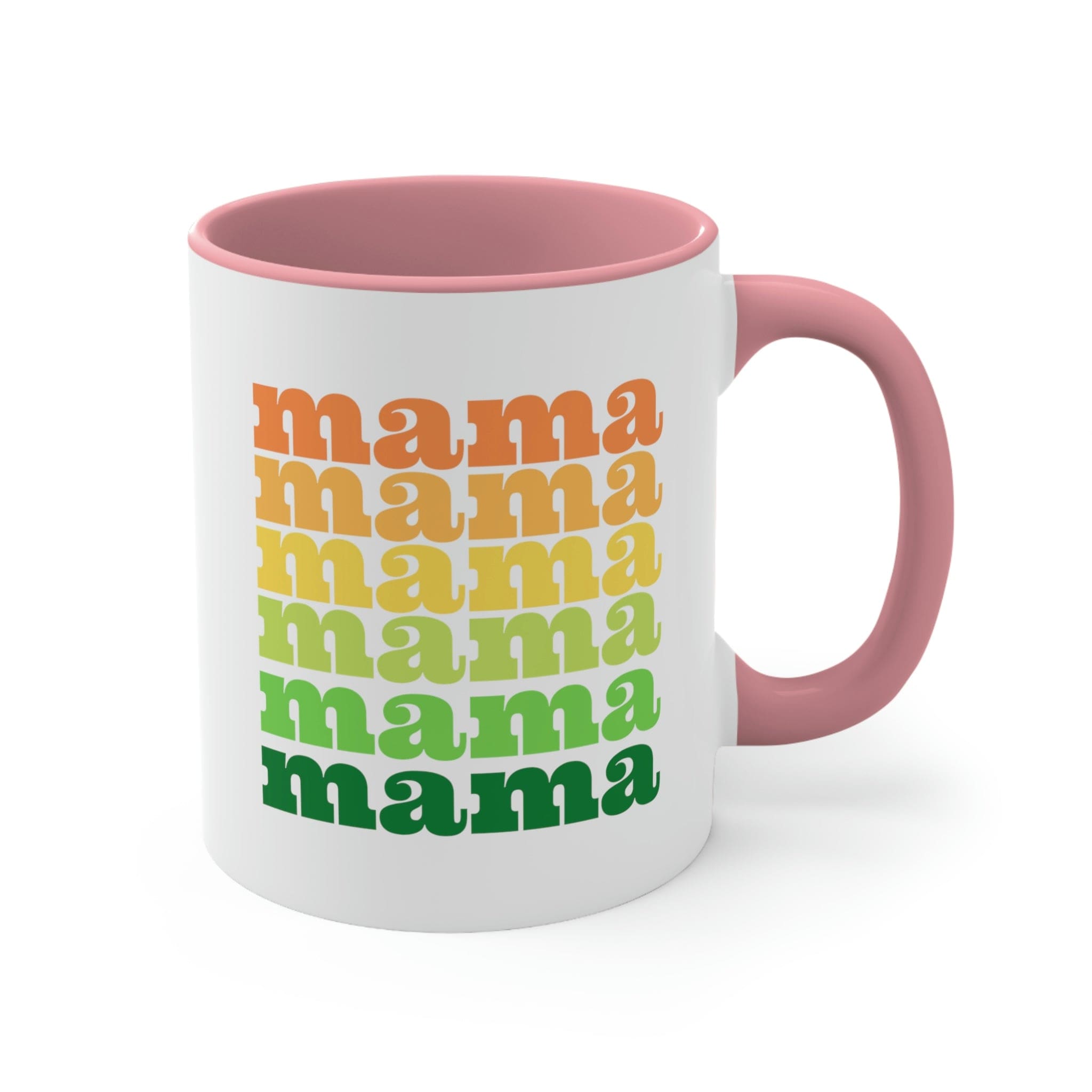 Two-tone ceramic mug with a white exterior and colored interior, featuring a comfortable C-handle.