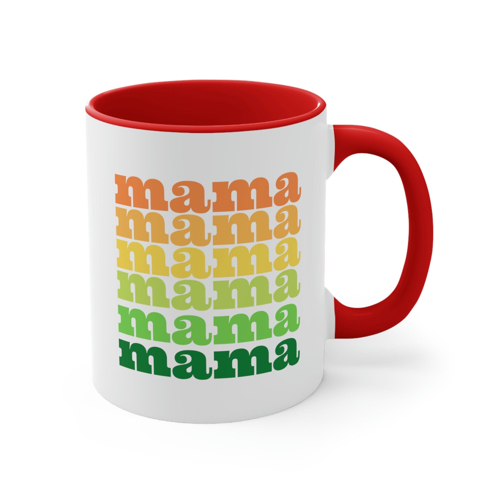 Two-tone ceramic mug with a white exterior and colored interior, featuring a comfortable C-handle.