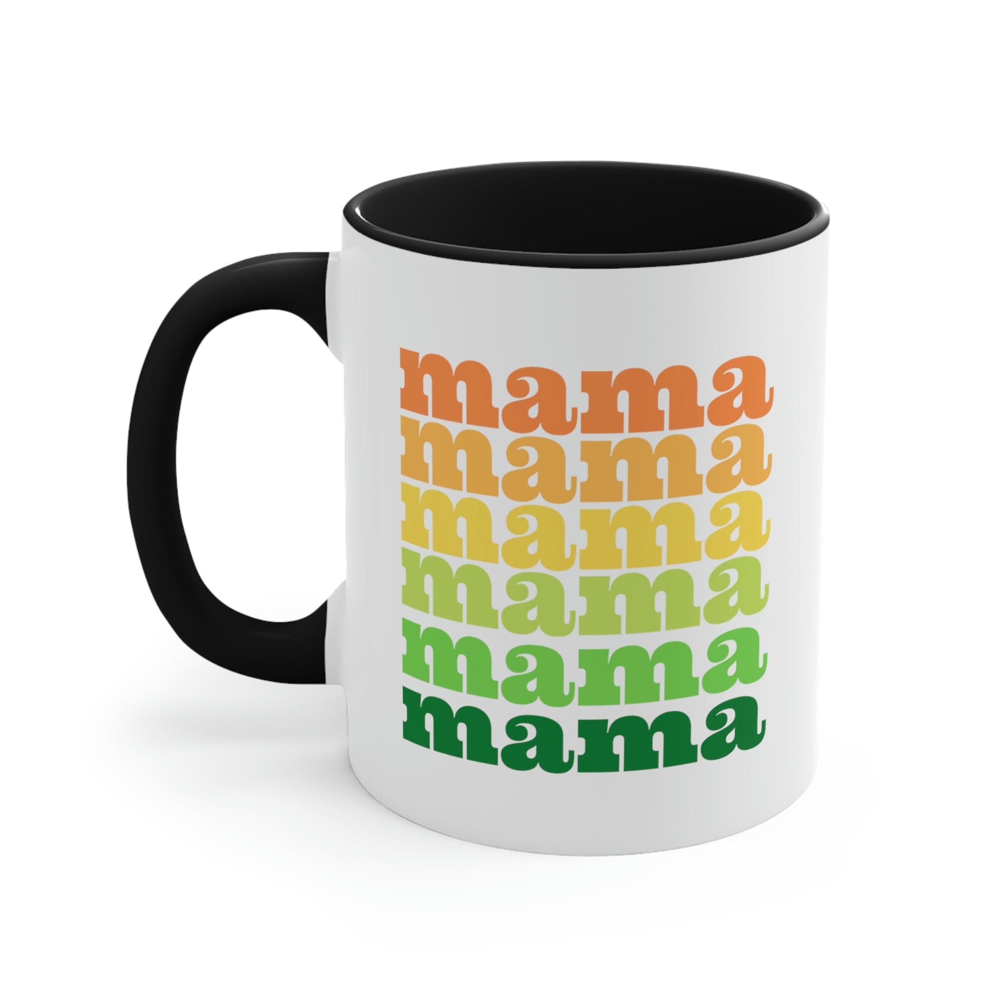 Two-tone ceramic mug with a white exterior and colored interior, featuring a comfortable C-handle.