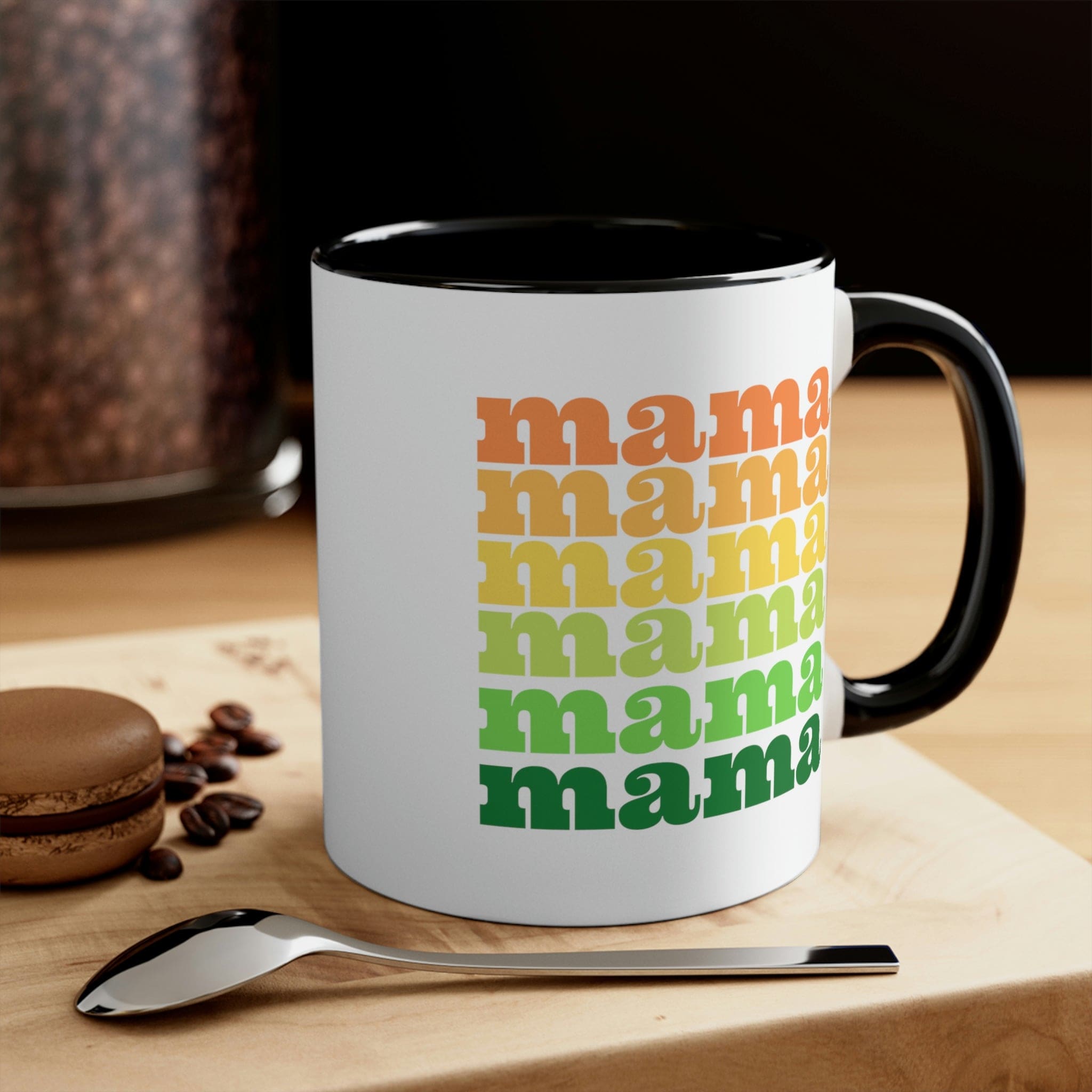 Two-tone ceramic mug with a white exterior and colored interior, featuring a comfortable C-handle.