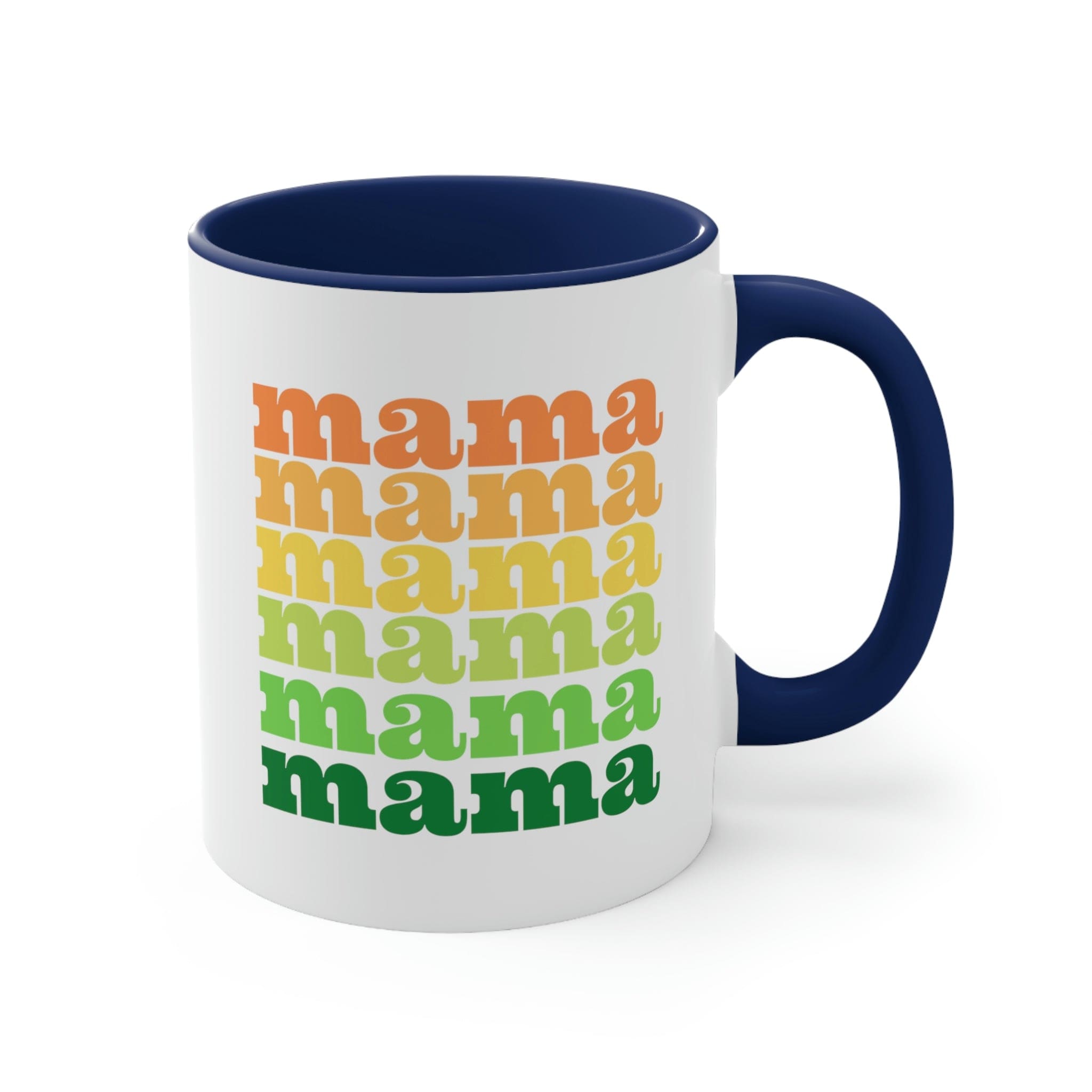 Two-tone ceramic mug with a white exterior and colored interior, featuring a comfortable C-handle.