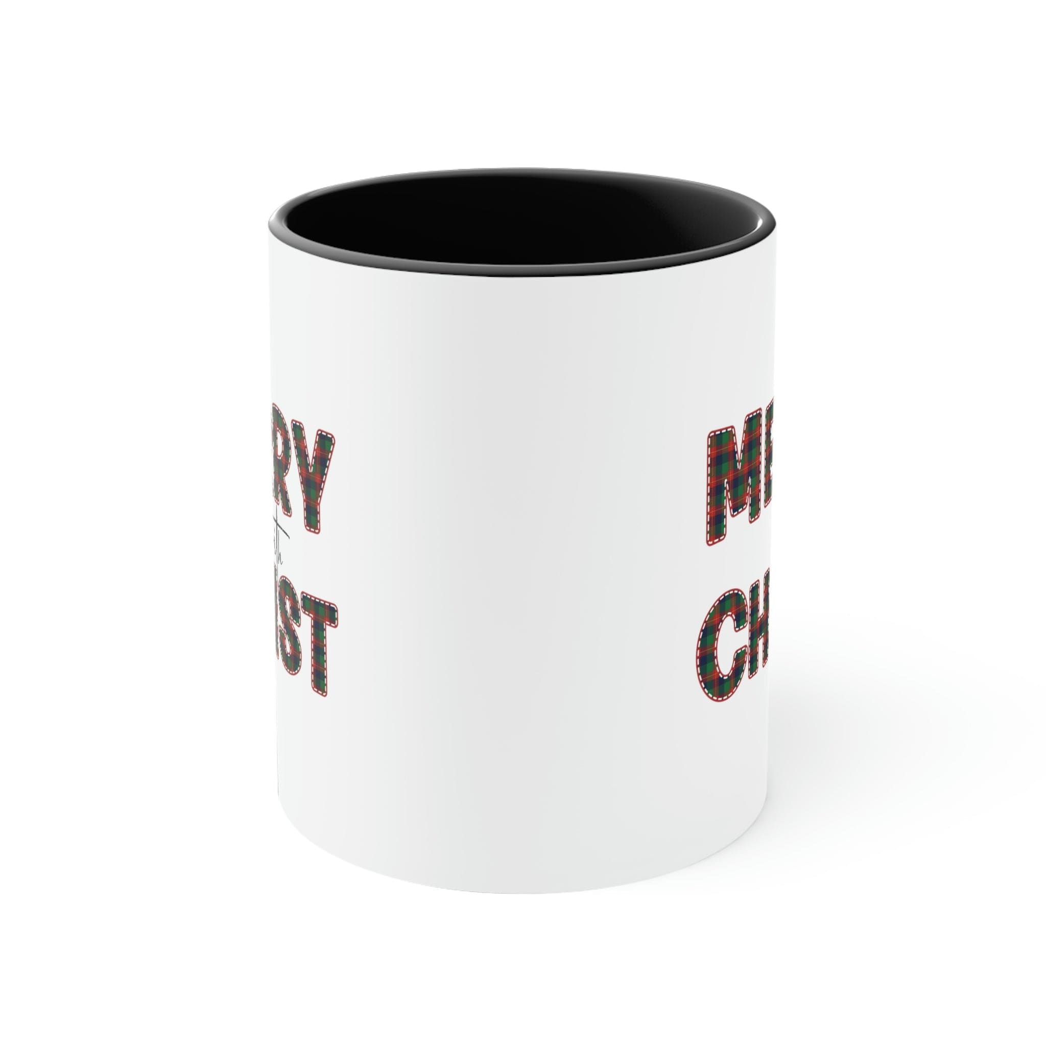 Two-tone ceramic mug featuring a red and green design with a comfortable C-handle, perfect for coffee or tea.