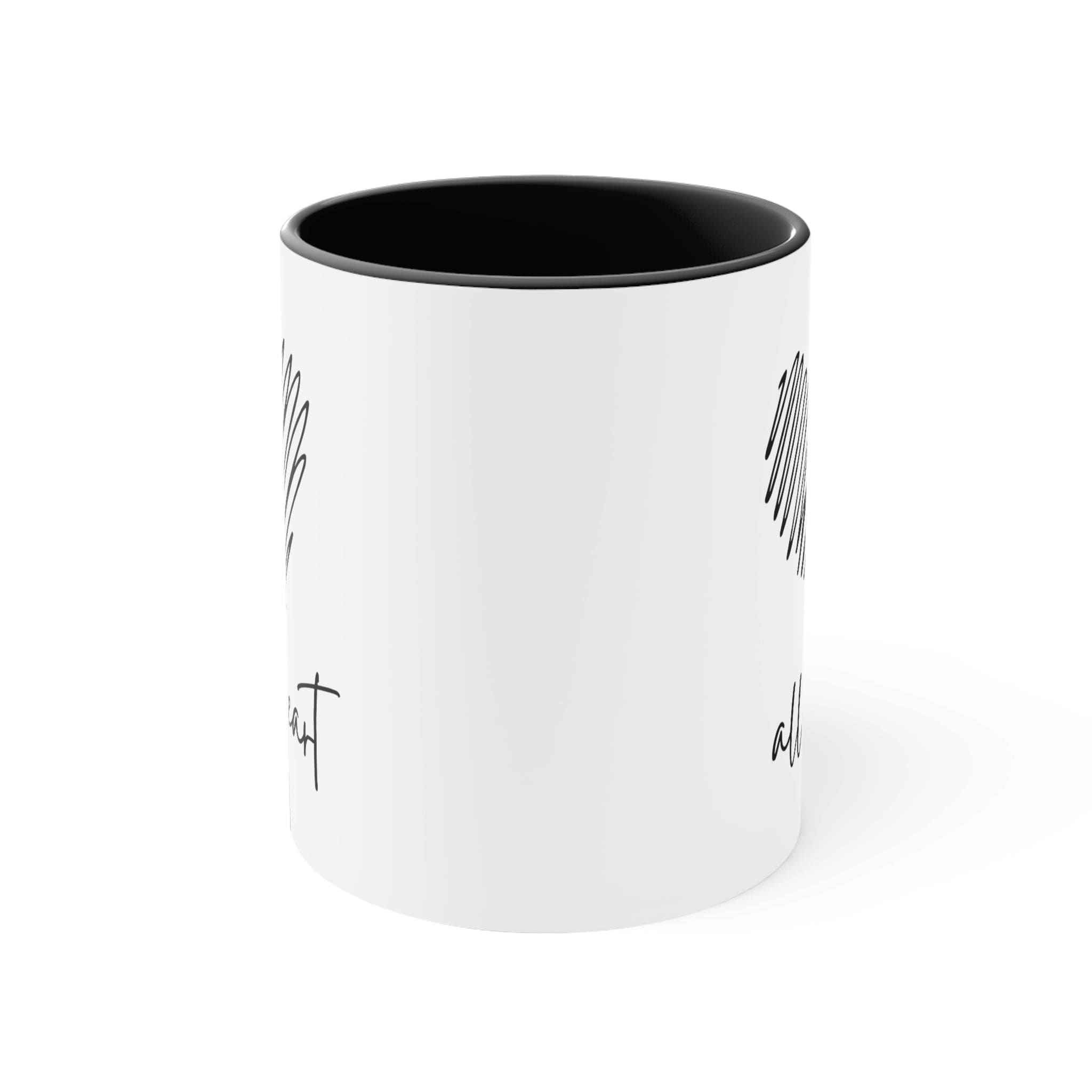 Two-tone Accent Ceramic Mug with a black line design, featuring a colored interior and C-handle, perfect for coffee and tea.