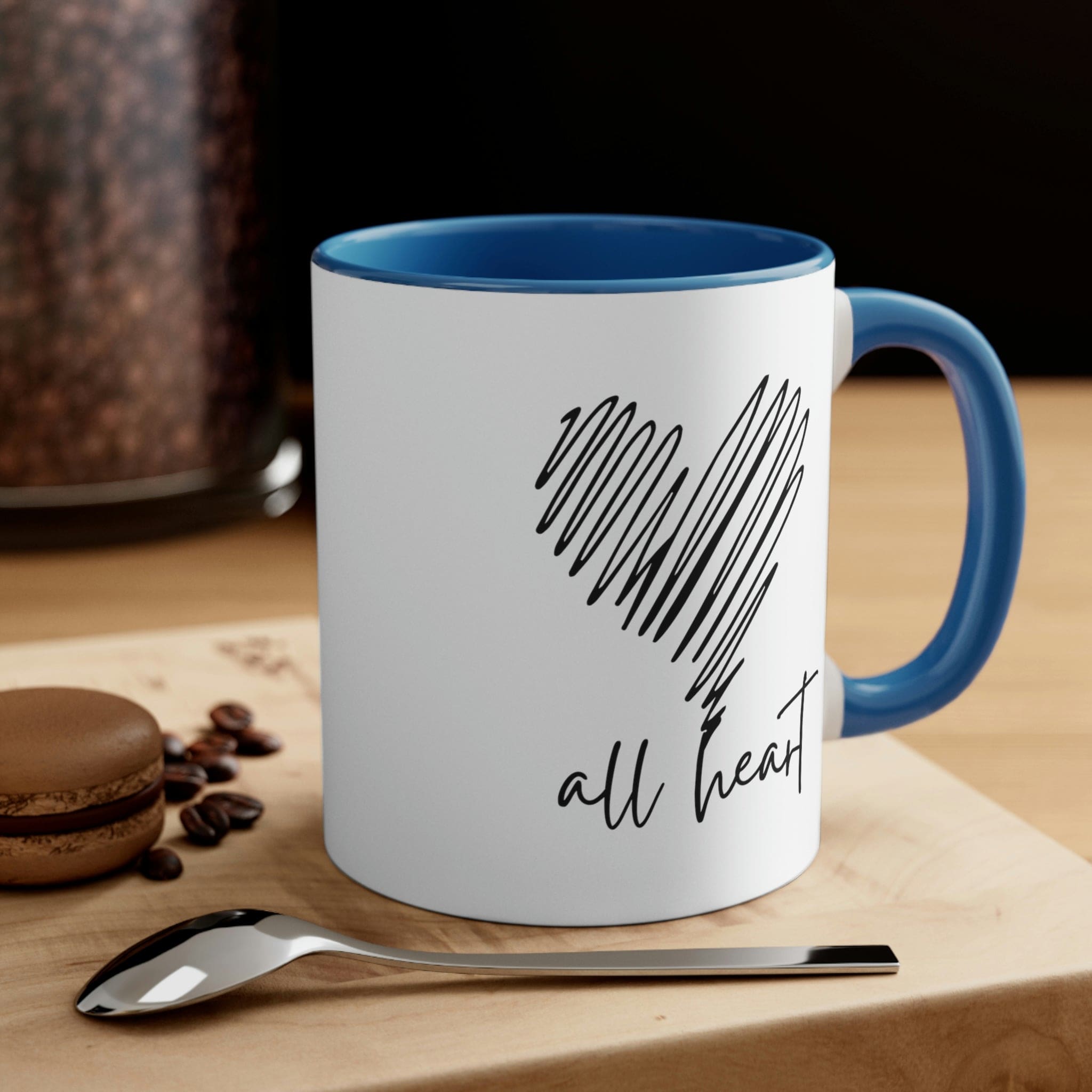 Two-tone Accent Ceramic Mug with a black line design, featuring a colored interior and C-handle, perfect for coffee and tea.